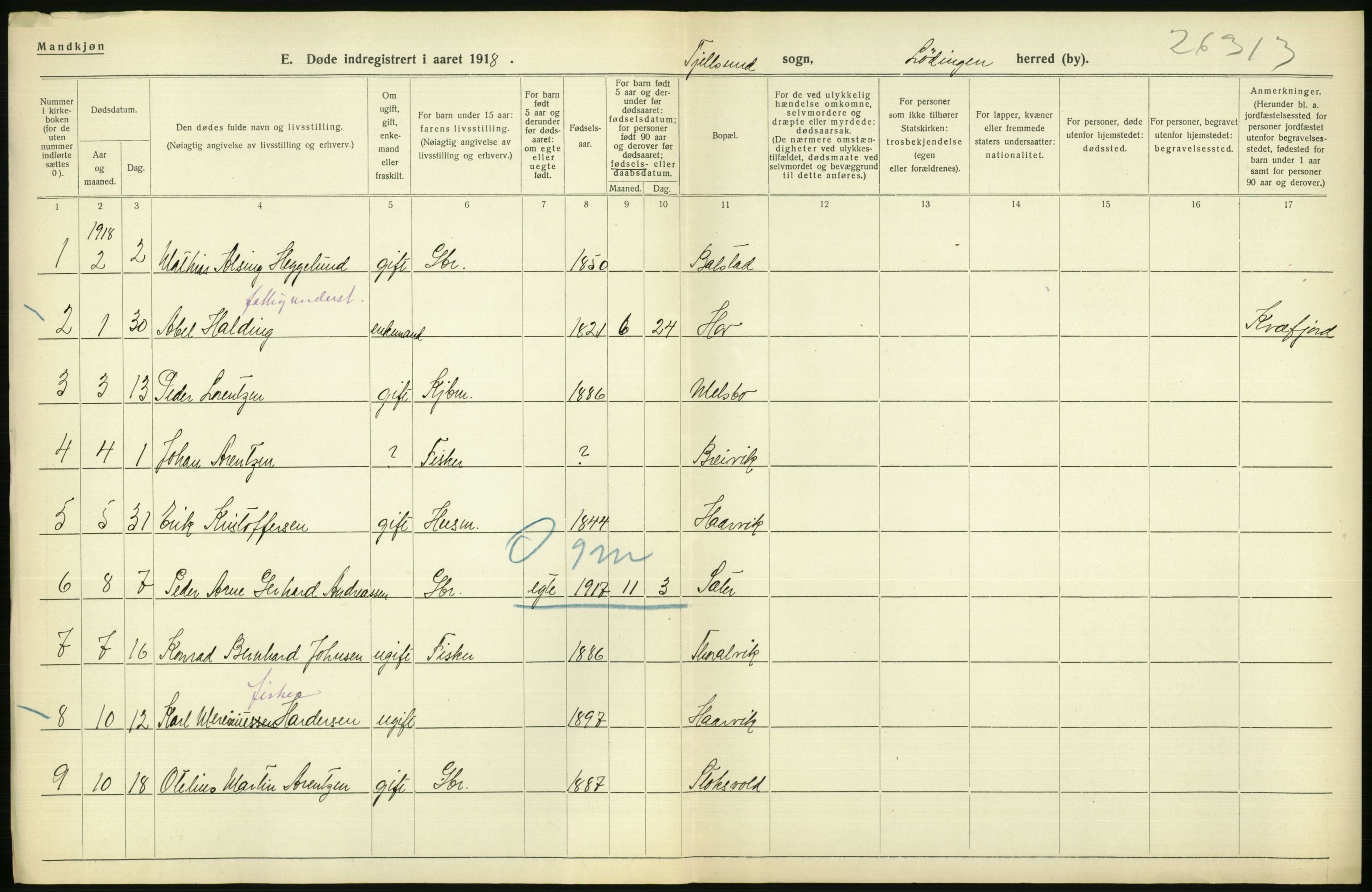 Statistisk sentralbyrå, Sosiodemografiske emner, Befolkning, AV/RA-S-2228/D/Df/Dfb/Dfbh/L0055: Nordland fylke: Døde. Bygder og byer., 1918, p. 392