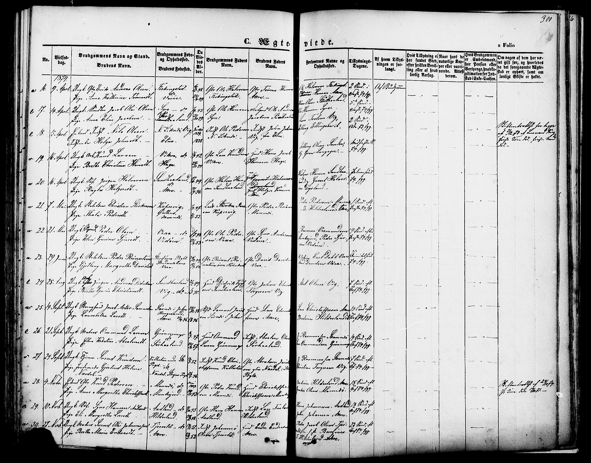 Skudenes sokneprestkontor, SAST/A -101849/H/Ha/Haa/L0006: Parish register (official) no. A 4, 1864-1881, p. 300