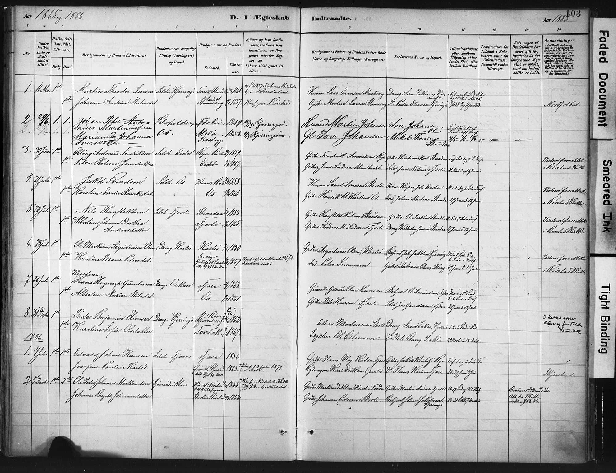 Ministerialprotokoller, klokkerbøker og fødselsregistre - Nordland, SAT/A-1459/803/L0071: Parish register (official) no. 803A01, 1881-1897, p. 103