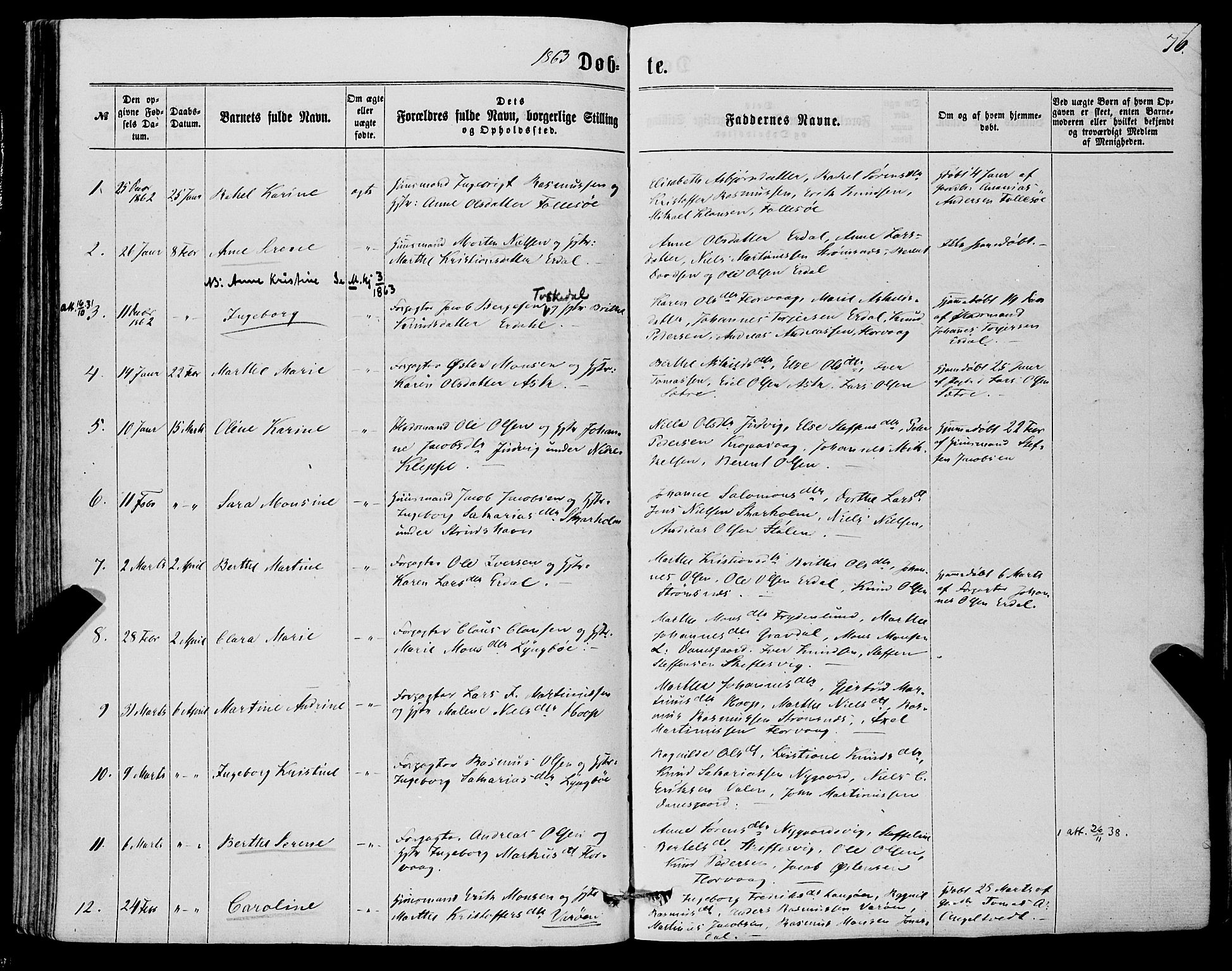 Askøy Sokneprestembete, AV/SAB-A-74101/H/Ha/Haa/Haaa/L0009: Parish register (official) no. A 9, 1863-1877, p. 76