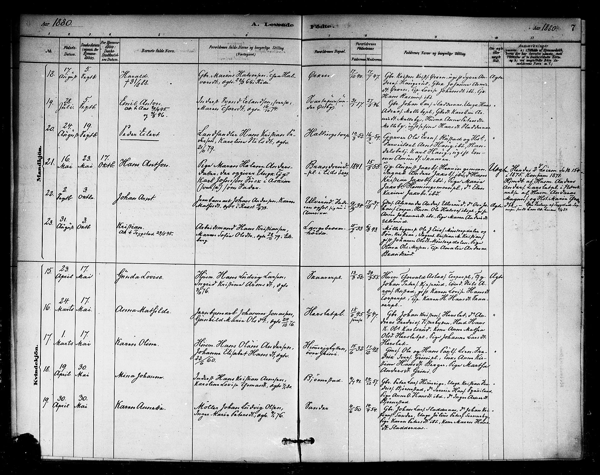 Eidsberg prestekontor Kirkebøker, SAO/A-10905/F/Fb/L0001: Parish register (official) no. II 1, 1879-1900, p. 7