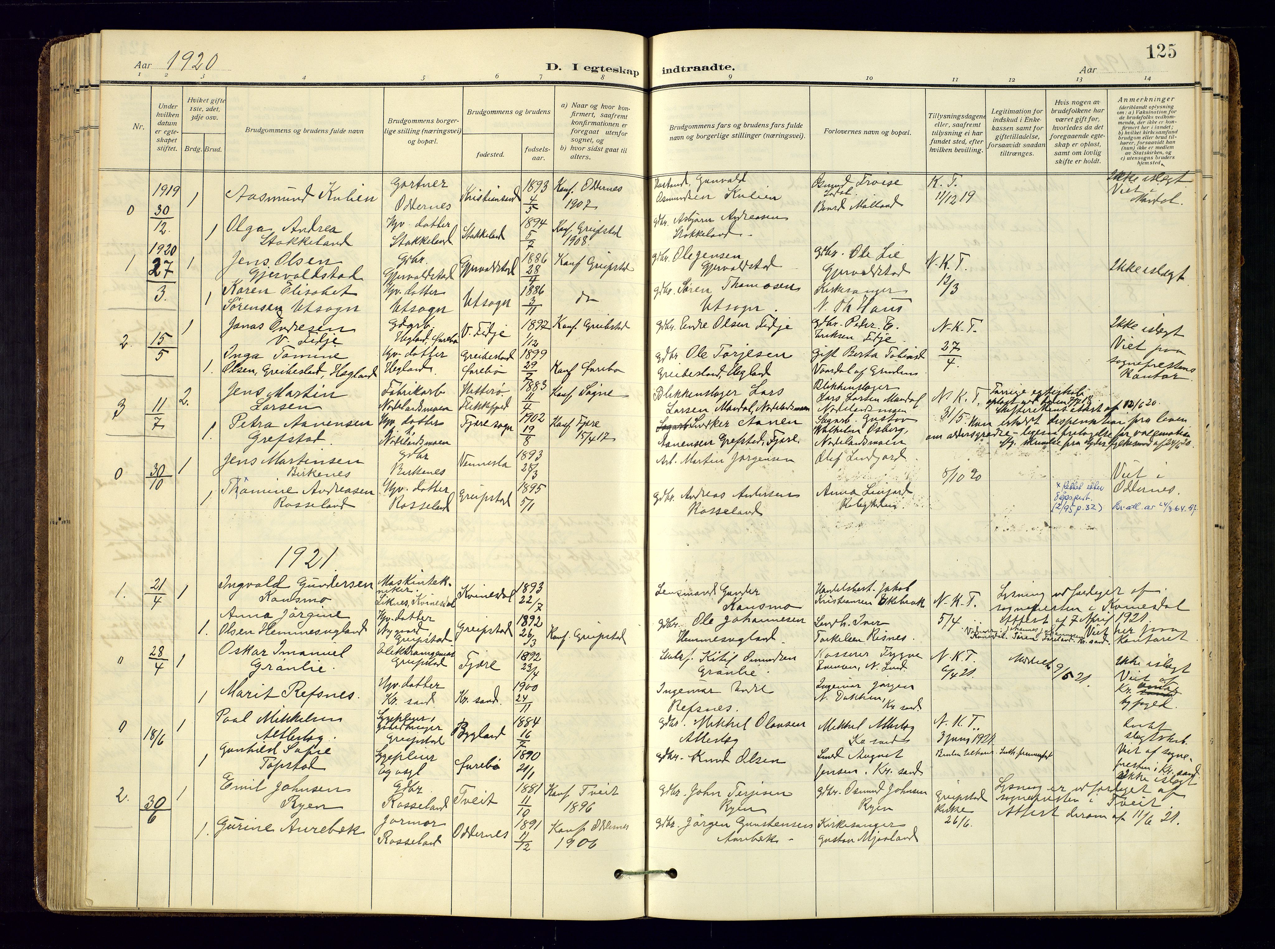 Søgne sokneprestkontor, AV/SAK-1111-0037/F/Fa/Faa/L0004: Parish register (official) no. A-4, 1911-1945, p. 125