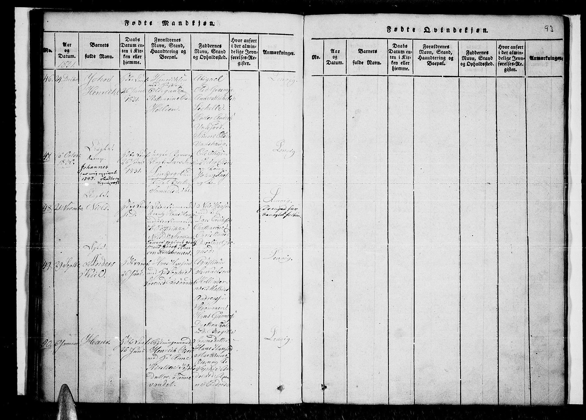 Lenvik sokneprestembete, SATØ/S-1310/H/Ha/Haa/L0003kirke: Parish register (official) no. 3, 1820-1831, p. 93