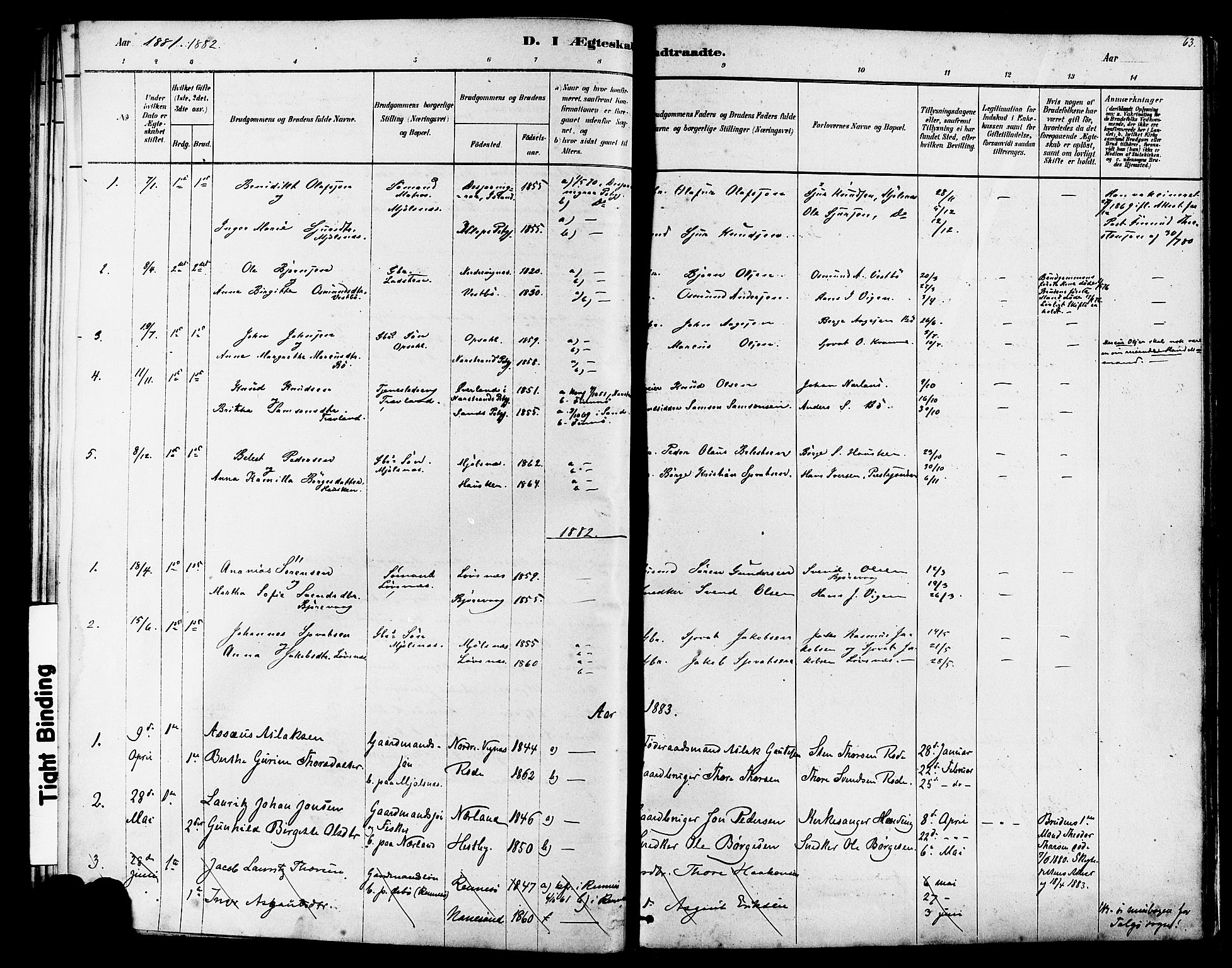 Finnøy sokneprestkontor, AV/SAST-A-101825/H/Ha/Haa/L0010: Parish register (official) no. A 10, 1879-1890, p. 63