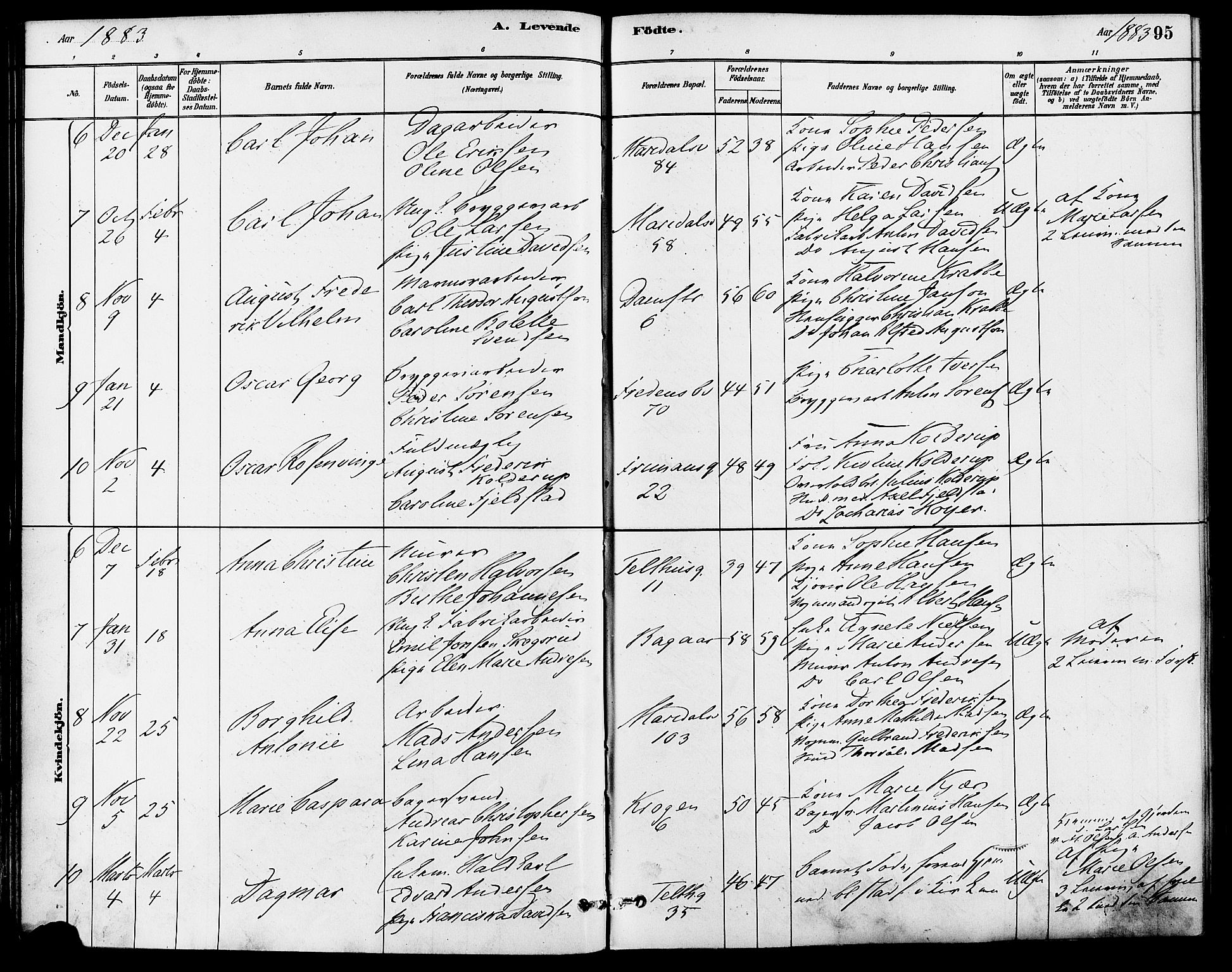 Gamle Aker prestekontor Kirkebøker, AV/SAO-A-10617a/F/L0006: Parish register (official) no. 6, 1880-1887, p. 95