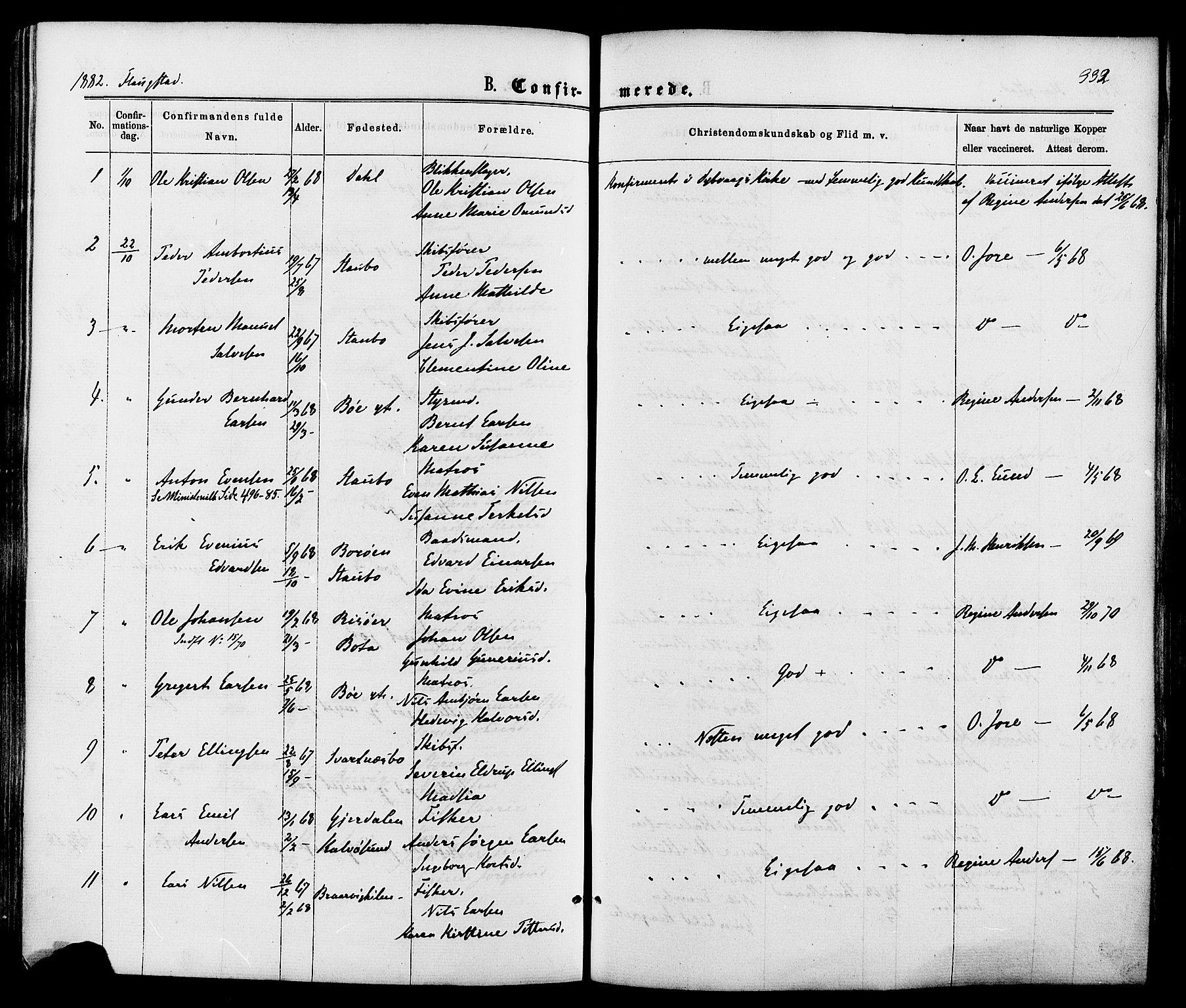 Dypvåg sokneprestkontor, SAK/1111-0007/F/Fa/Faa/L0007: Parish register (official) no. A 7 /2, 1877-1884, p. 332