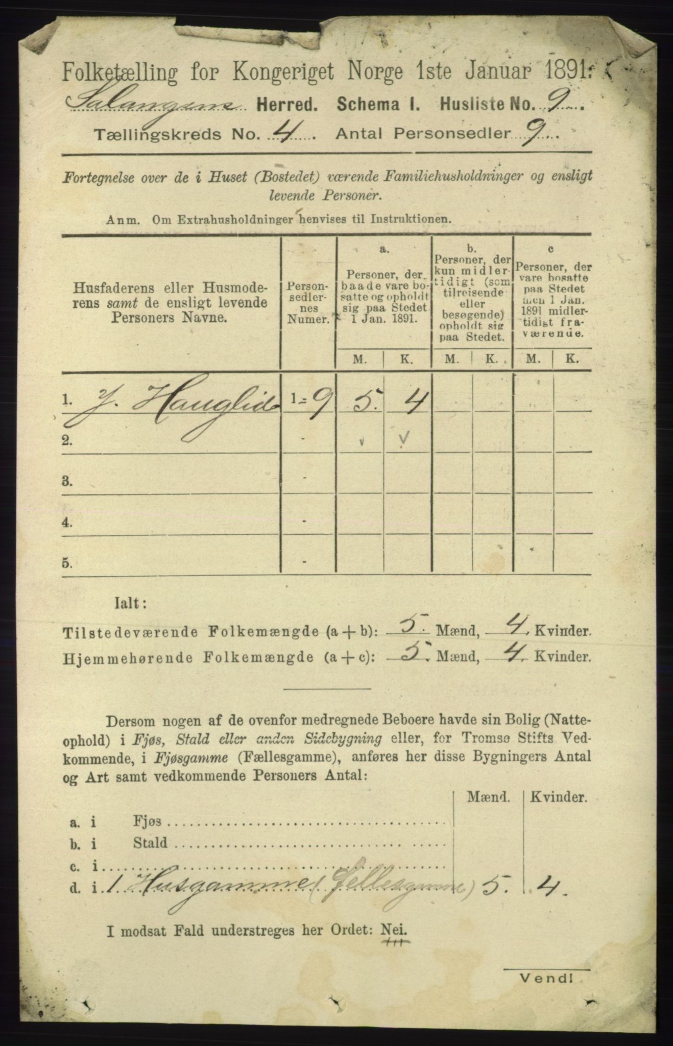 RA, 1891 census for 1921 Salangen, 1891, p. 1746