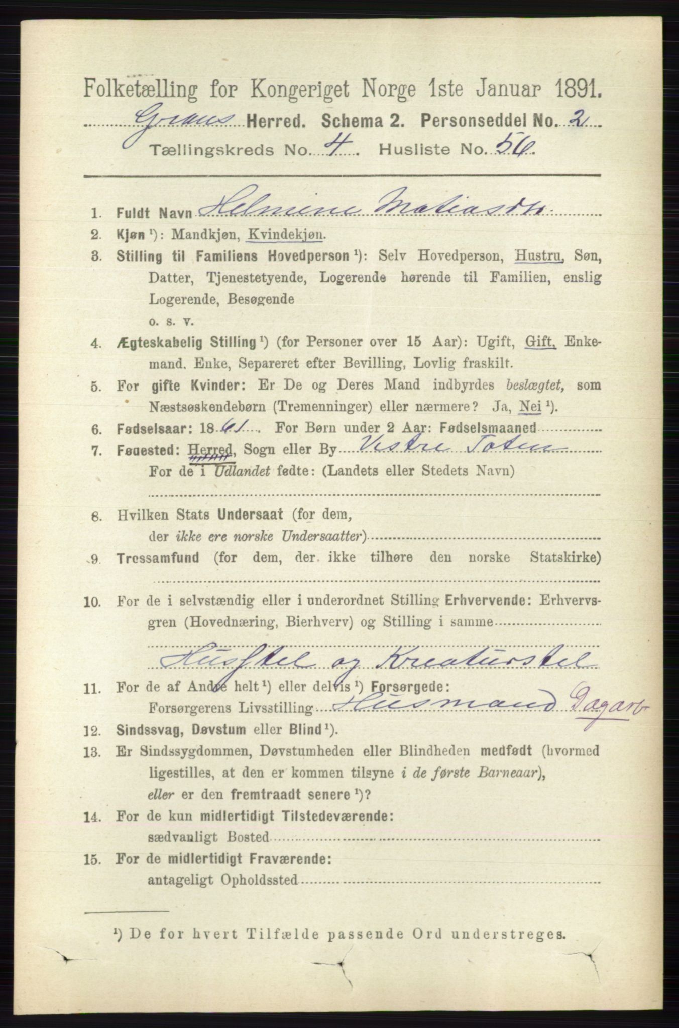 RA, 1891 census for 0534 Gran, 1891, p. 1505