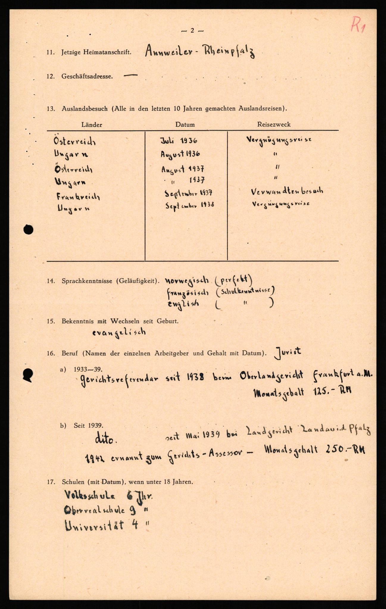 Forsvaret, Forsvarets overkommando II, AV/RA-RAFA-3915/D/Db/L0027: CI Questionaires. Tyske okkupasjonsstyrker i Norge. Tyskere., 1945-1946, p. 4