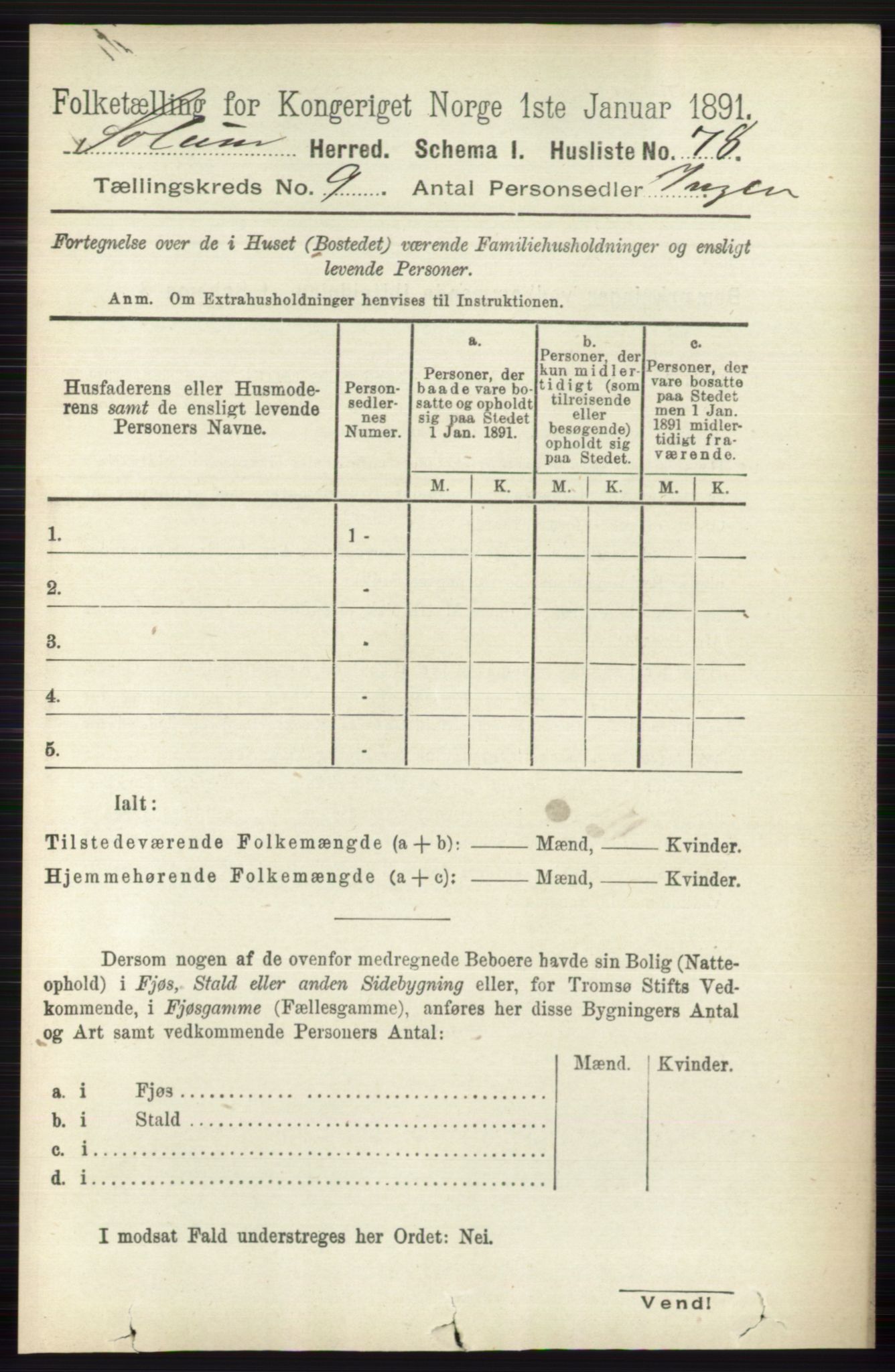 RA, 1891 census for 0818 Solum, 1891, p. 1934