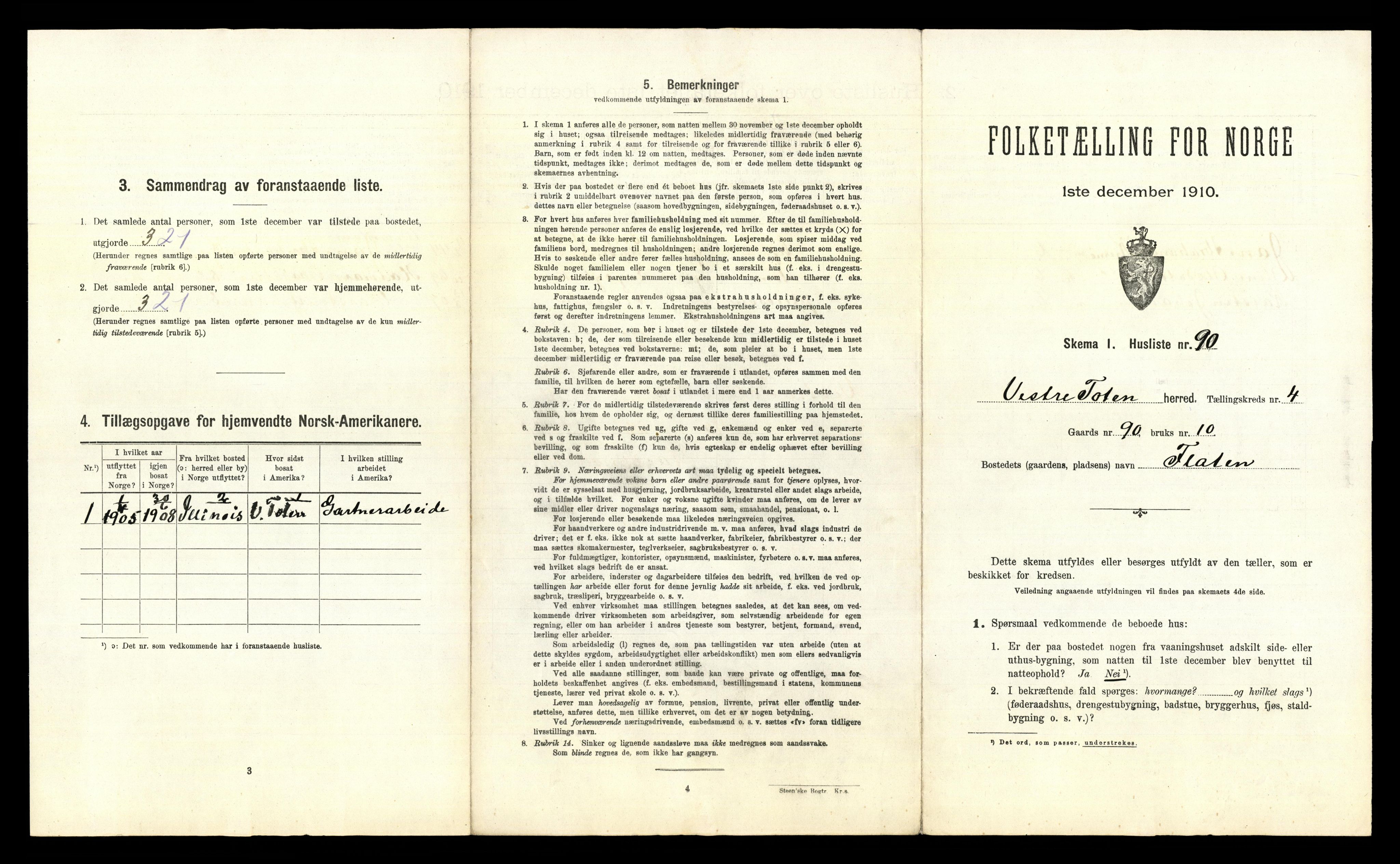 RA, 1910 census for Vestre Toten, 1910, p. 699