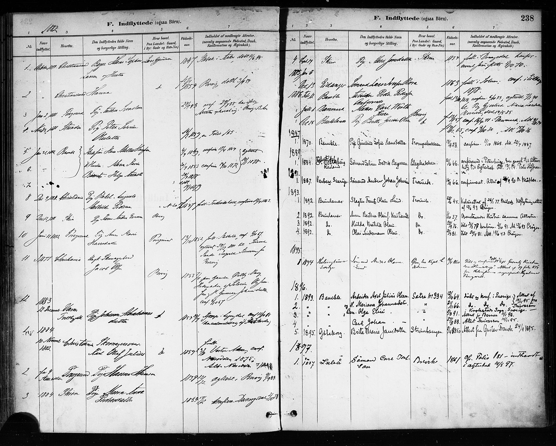 Brevik kirkebøker, SAKO/A-255/F/Fa/L0007: Parish register (official) no. 7, 1882-1900, p. 238