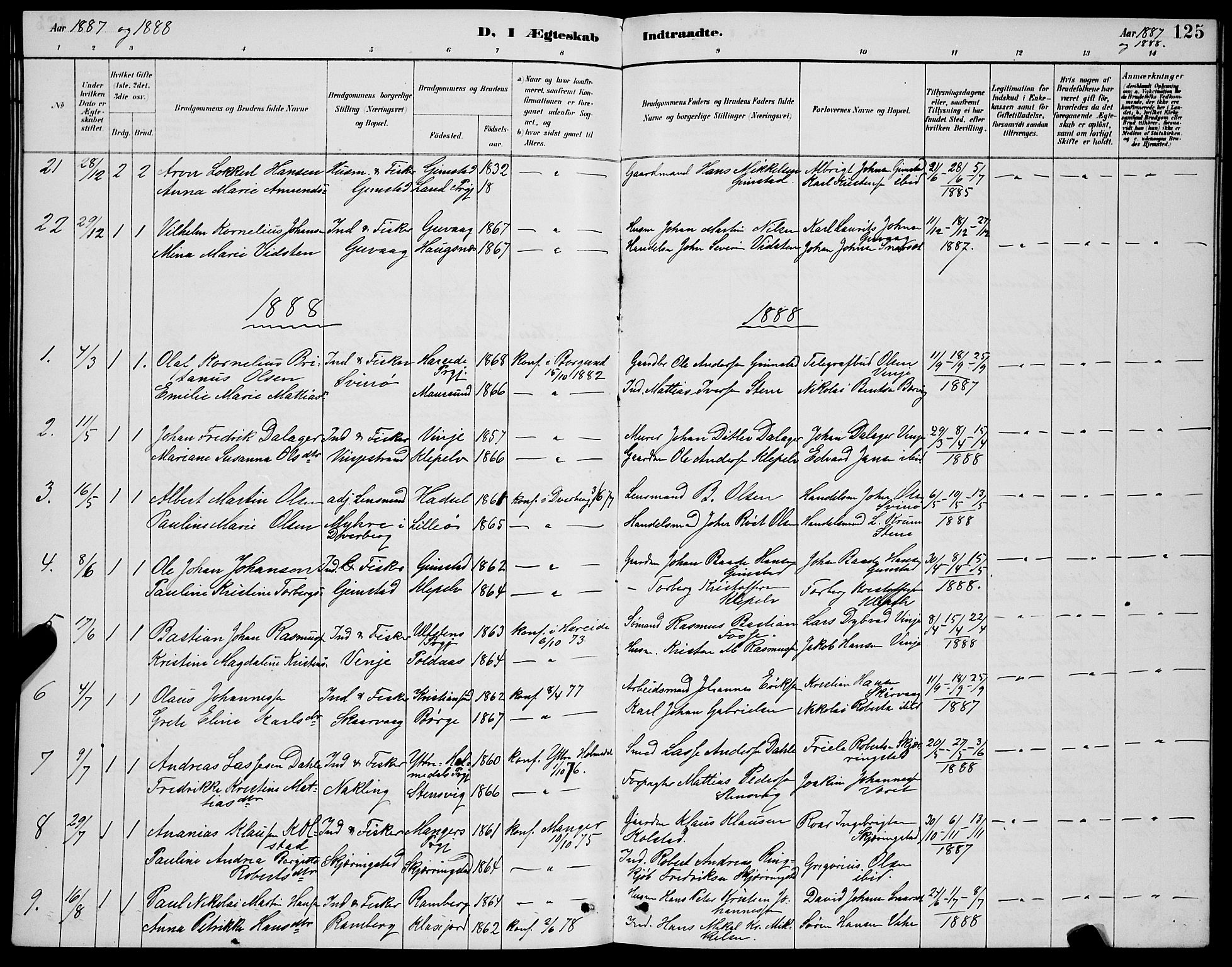 Ministerialprotokoller, klokkerbøker og fødselsregistre - Nordland, AV/SAT-A-1459/891/L1315: Parish register (copy) no. 891C04, 1886-1893, p. 125