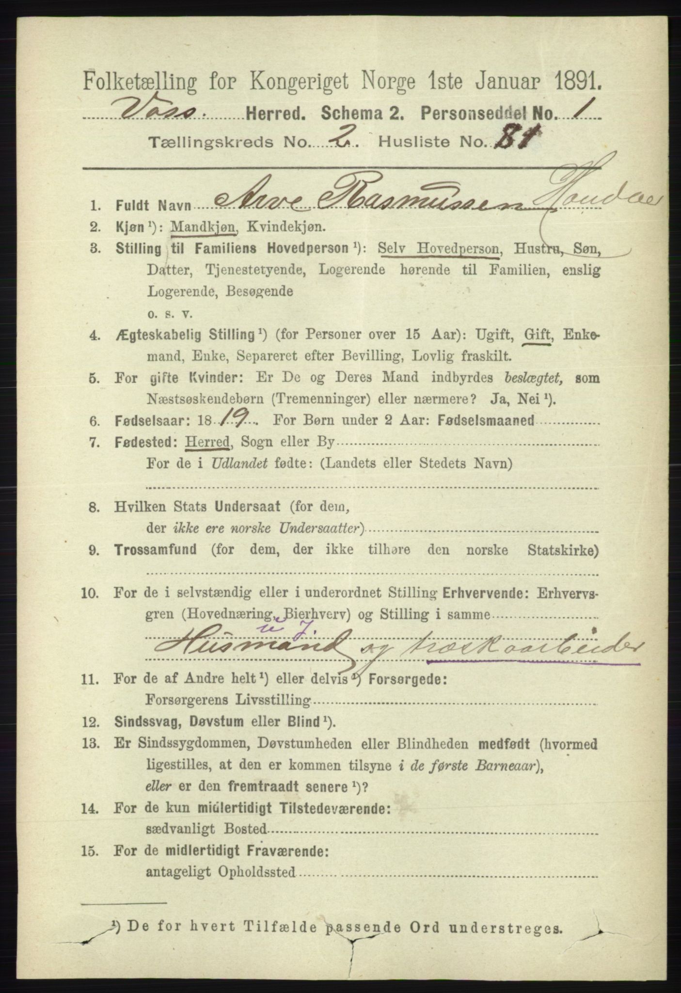 RA, 1891 census for 1235 Voss, 1891, p. 1128