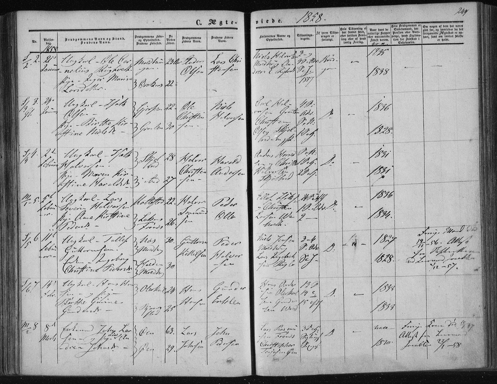 Solum kirkebøker, SAKO/A-306/F/Fa/L0007: Parish register (official) no. I 7, 1856-1864, p. 249