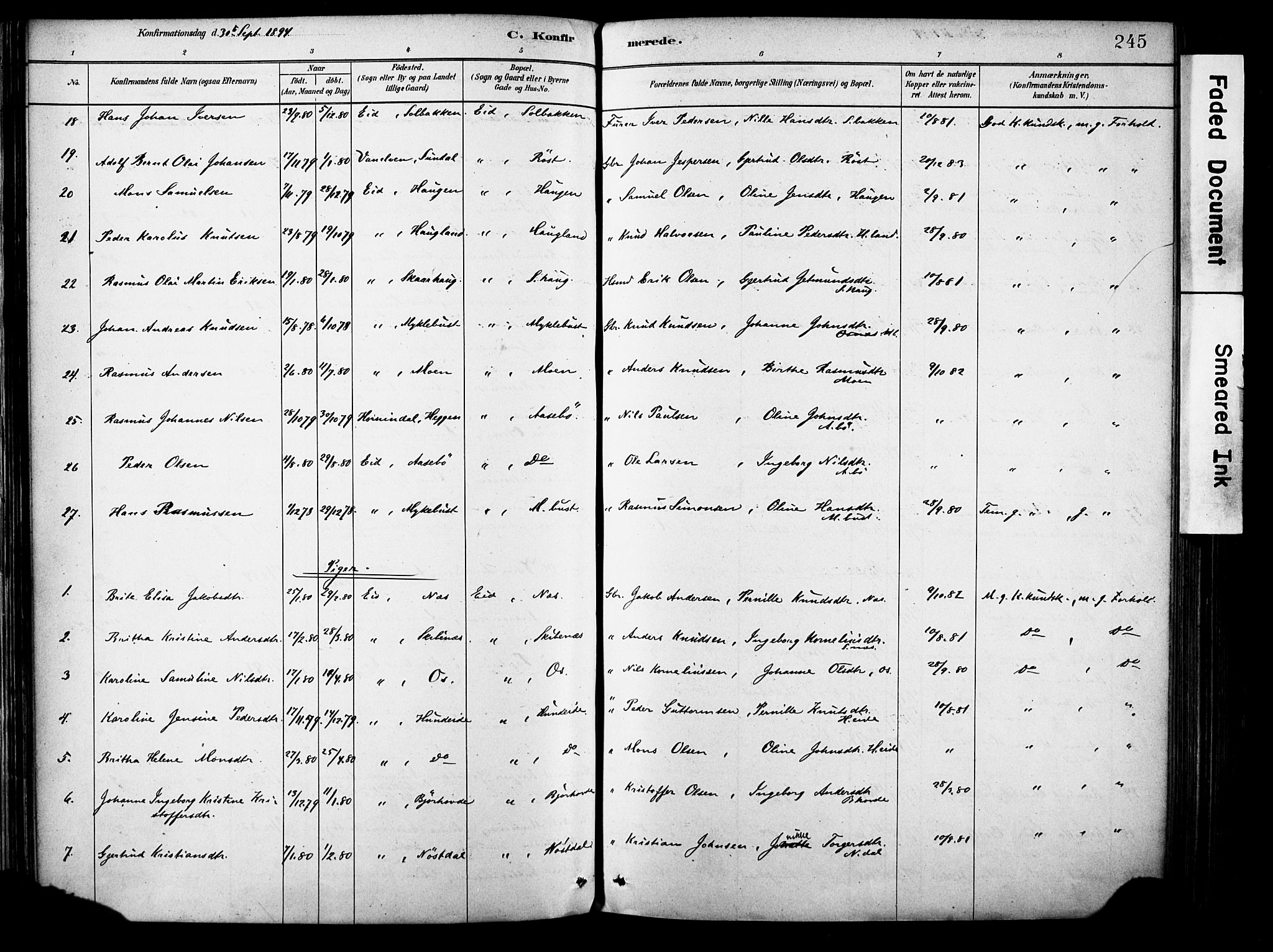 Eid sokneprestembete, SAB/A-82301/H/Haa/Haab/L0001: Parish register (official) no. B 1, 1879-1906, p. 245