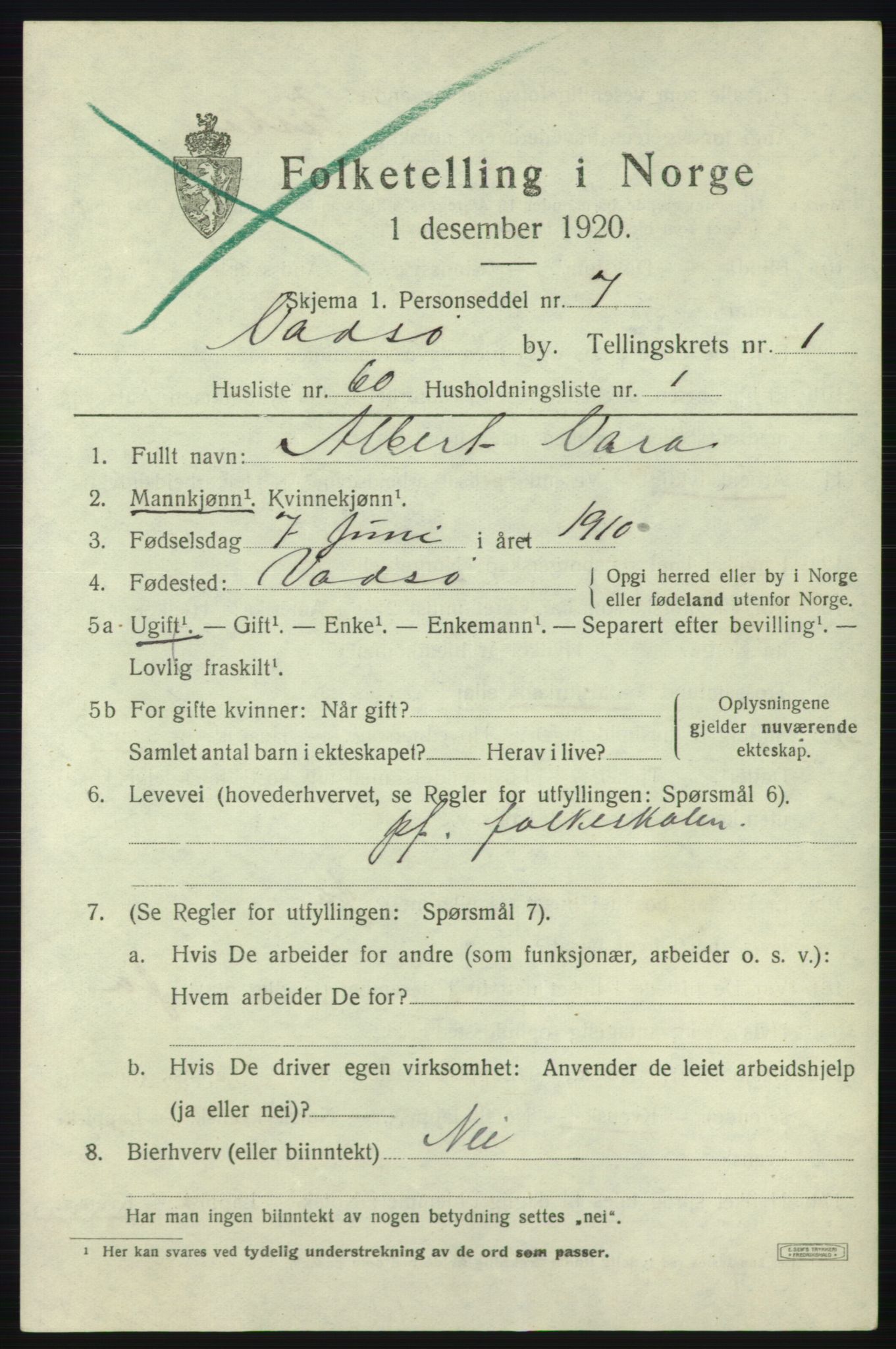 SATØ, 1920 census for Vadsø, 1920, p. 2207