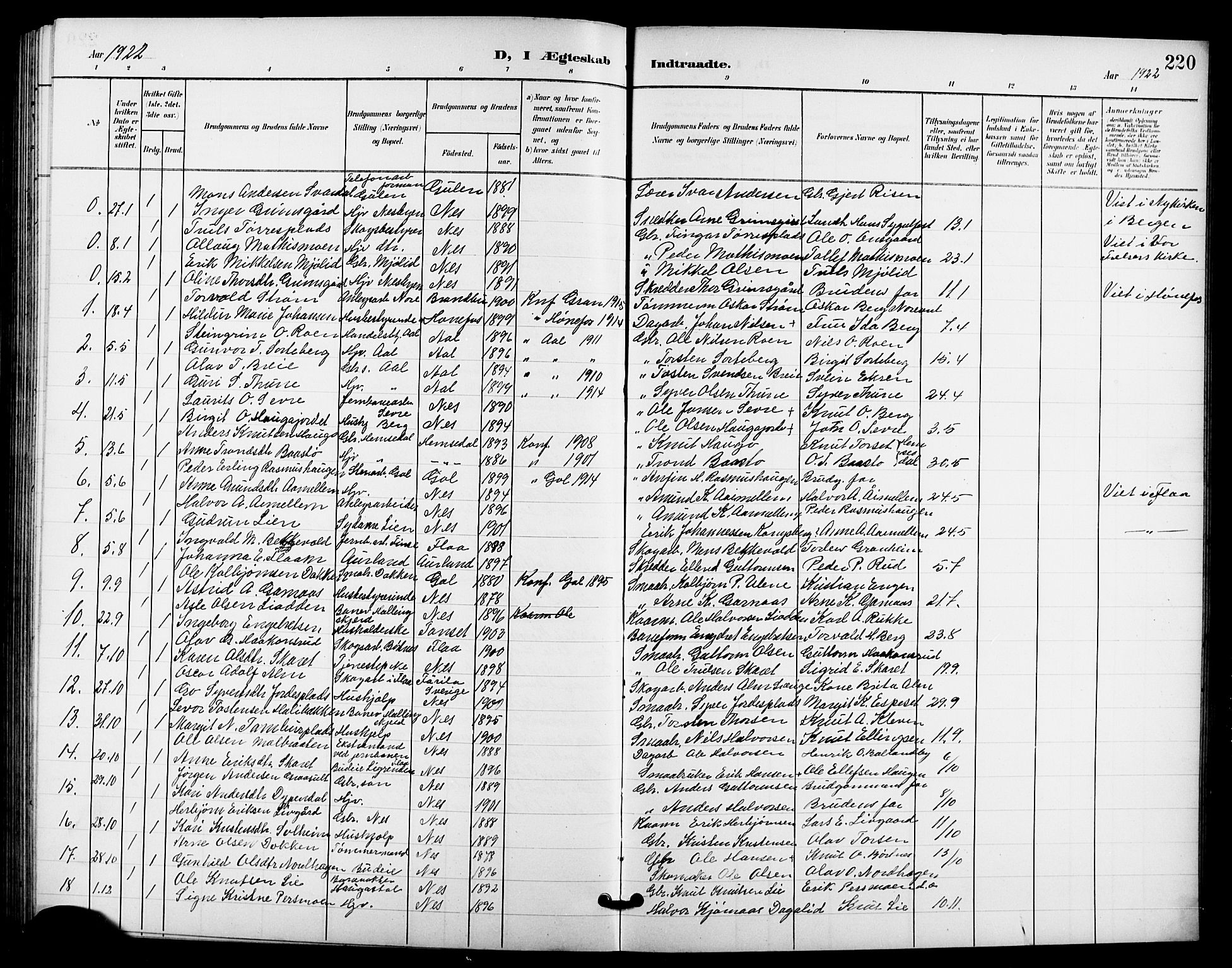 Nes kirkebøker, AV/SAKO-A-236/G/Ga/L0004: Parish register (copy) no. I 4, 1900-1925, p. 220