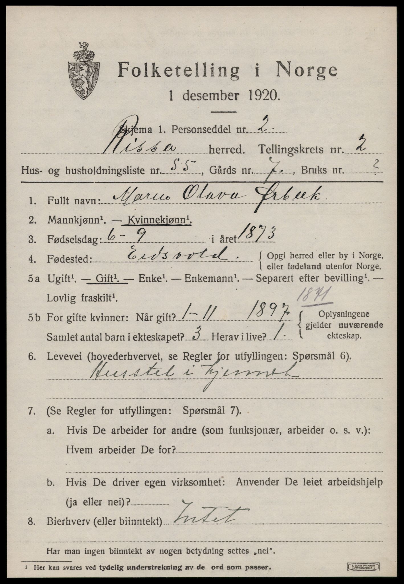 SAT, 1920 census for Rissa, 1920, p. 2329