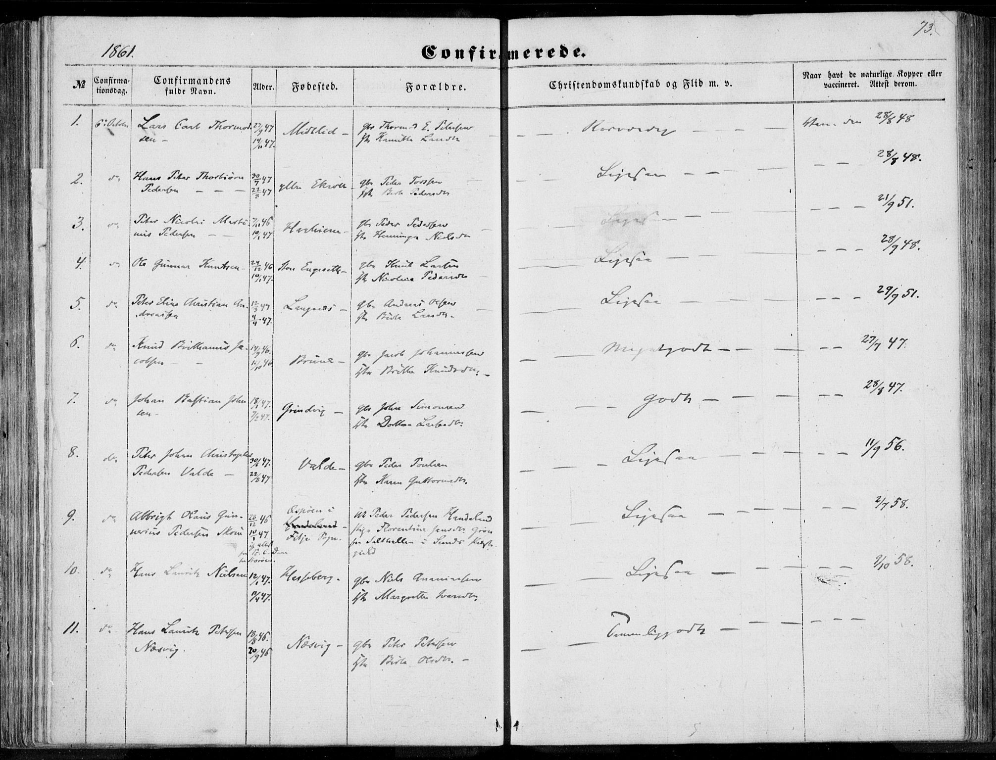 Ministerialprotokoller, klokkerbøker og fødselsregistre - Møre og Romsdal, AV/SAT-A-1454/524/L0354: Parish register (official) no. 524A06, 1857-1863, p. 73