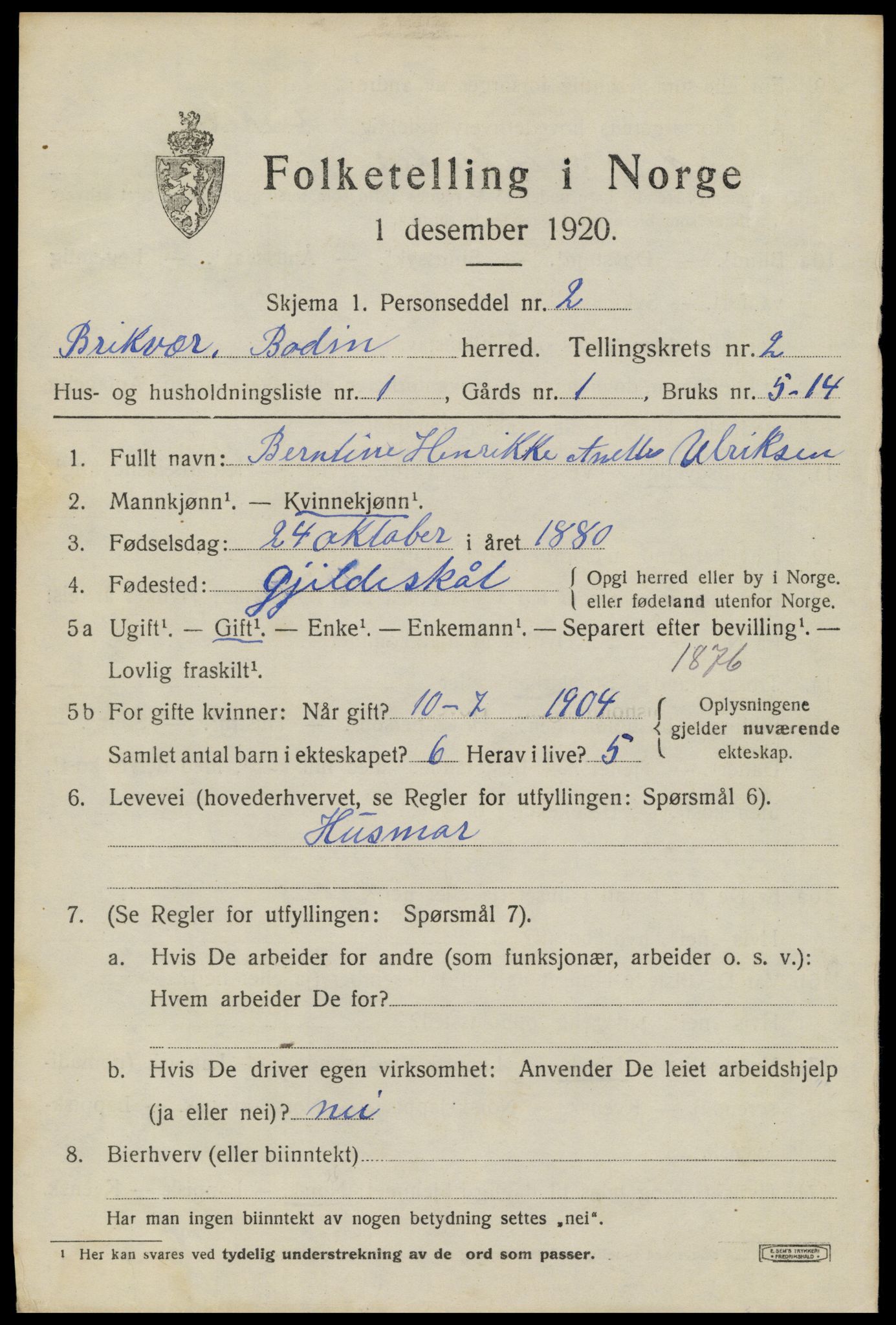 SAT, 1920 census for Bodin, 1920, p. 1948