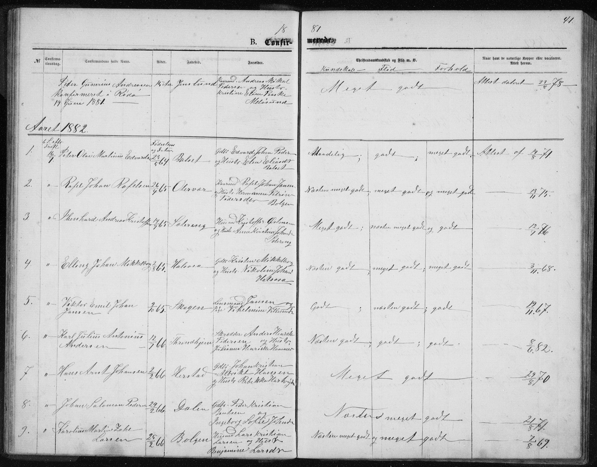 Ministerialprotokoller, klokkerbøker og fødselsregistre - Nordland, SAT/A-1459/843/L0635: Parish register (copy) no. 843C04, 1872-1887, p. 41