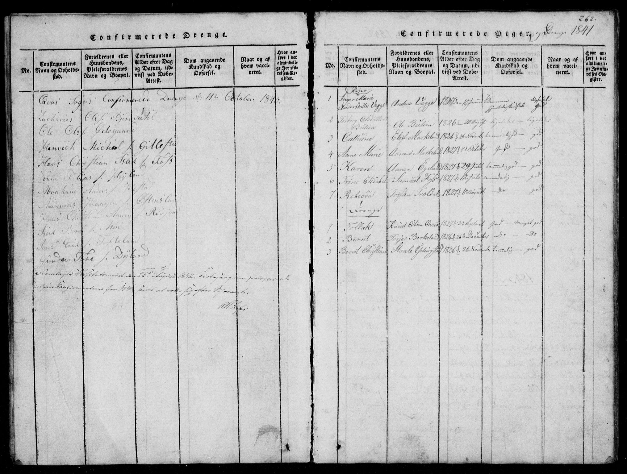 Lyngdal sokneprestkontor, AV/SAK-1111-0029/F/Fb/Fbb/L0001: Parish register (copy) no. B 1, 1816-1900, p. 262