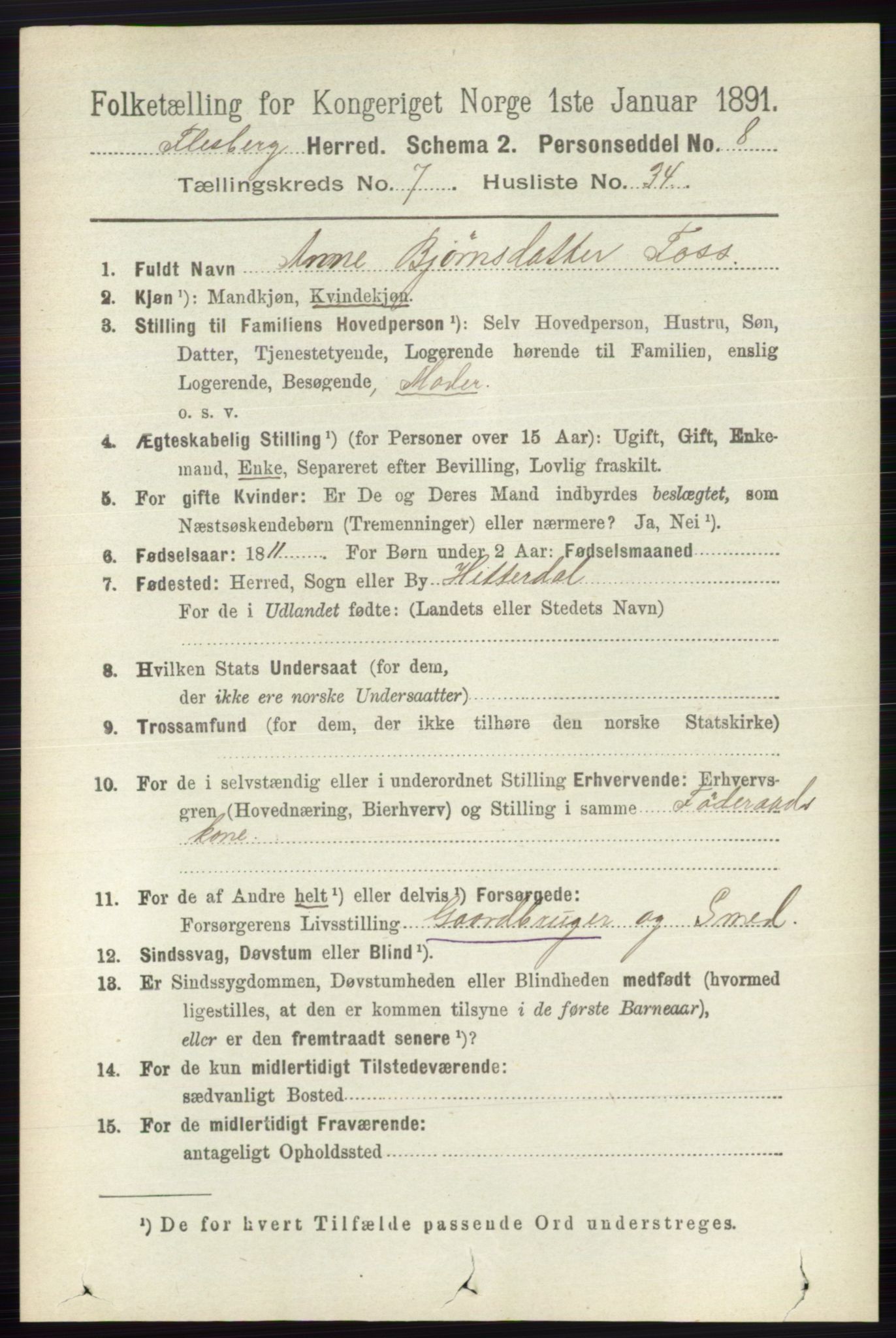 RA, 1891 census for 0631 Flesberg, 1891, p. 1324