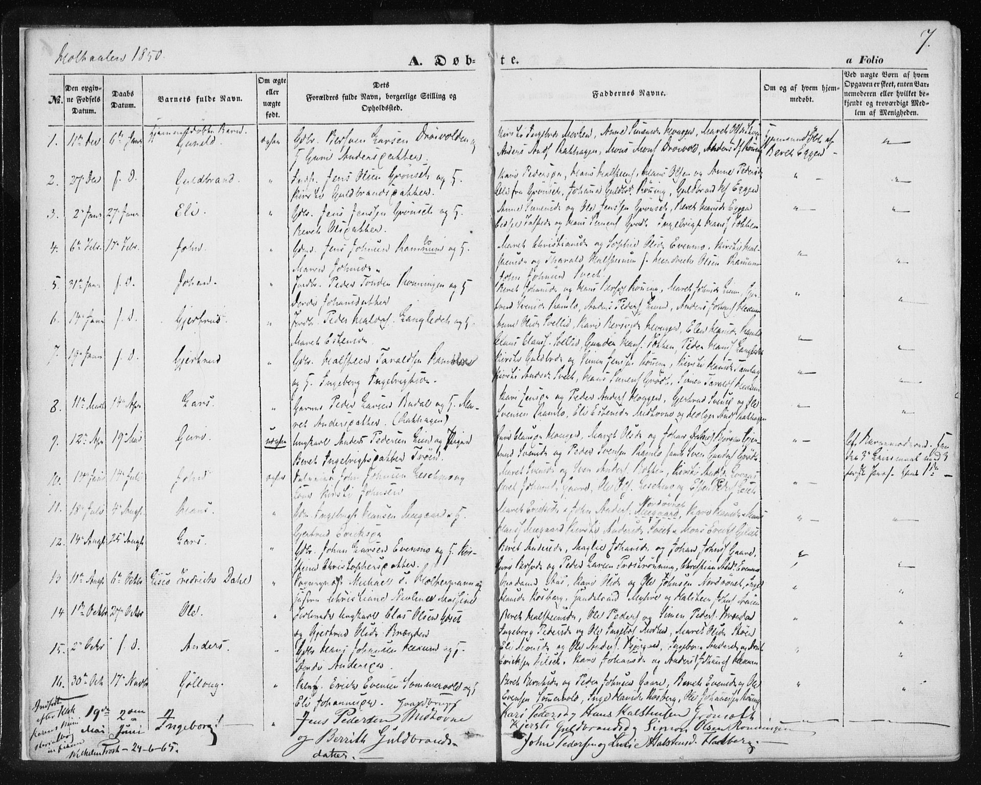 Ministerialprotokoller, klokkerbøker og fødselsregistre - Sør-Trøndelag, SAT/A-1456/685/L0963: Parish register (official) no. 685A06 /1, 1846-1859, p. 7