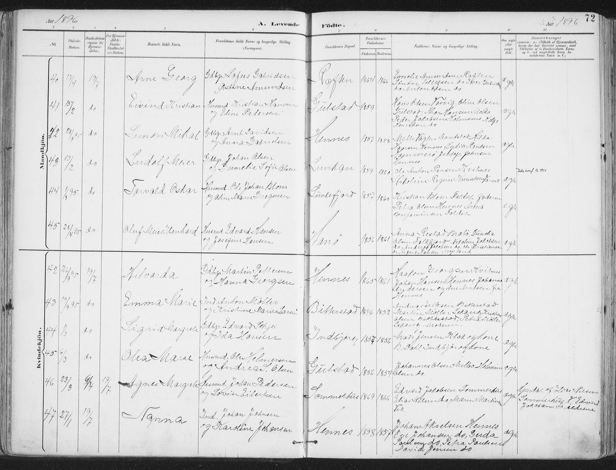 Ministerialprotokoller, klokkerbøker og fødselsregistre - Nordland, AV/SAT-A-1459/888/L1246: Parish register (official) no. 888A12, 1891-1903, p. 72