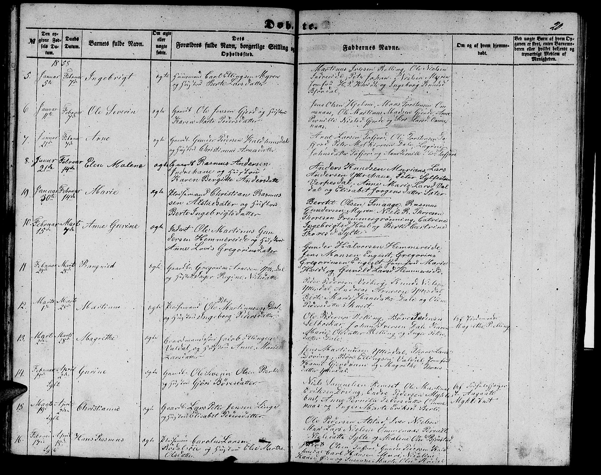 Ministerialprotokoller, klokkerbøker og fødselsregistre - Møre og Romsdal, AV/SAT-A-1454/519/L0261: Parish register (copy) no. 519C02, 1854-1867, p. 20