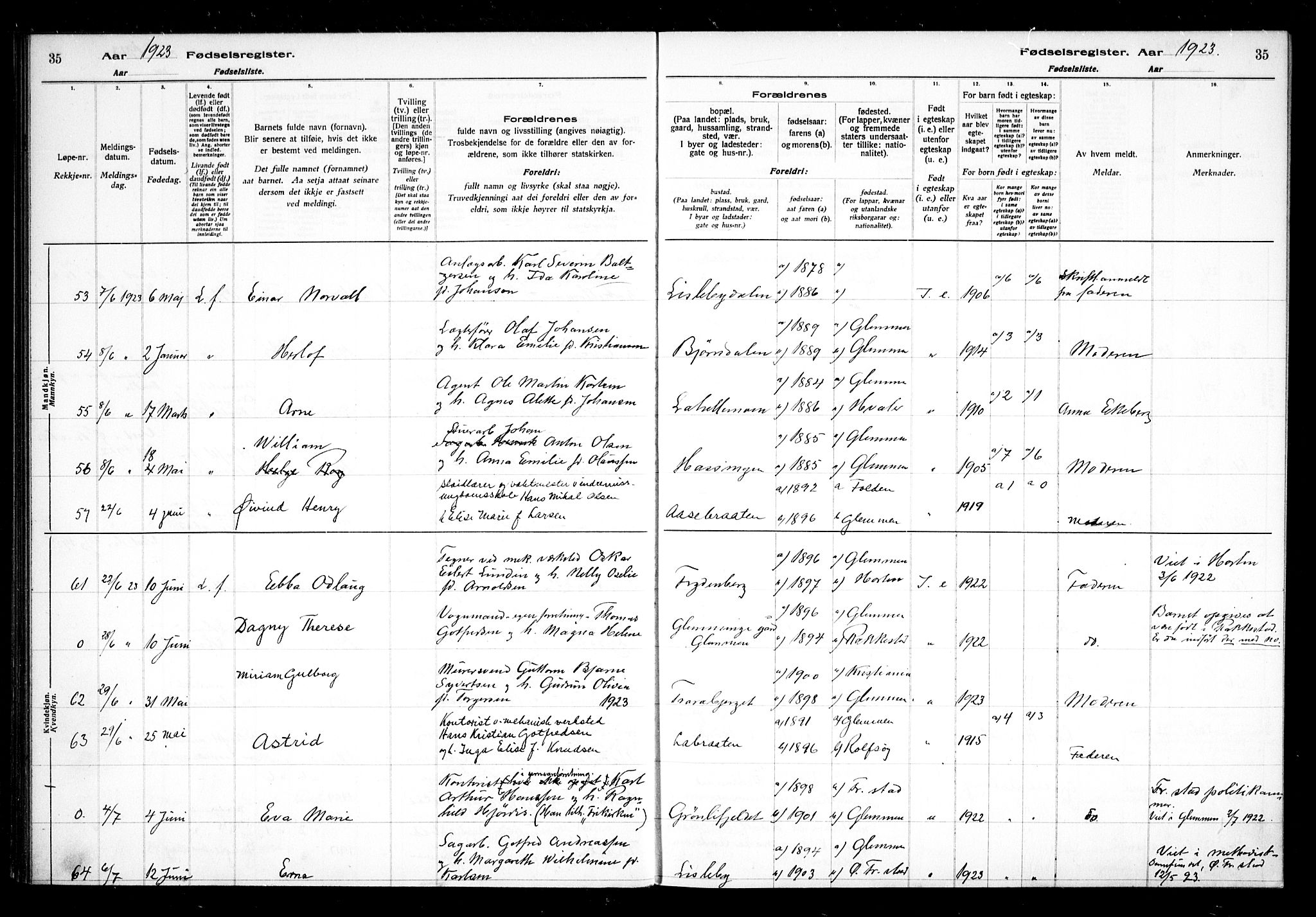 Glemmen prestekontor Kirkebøker, AV/SAO-A-10908/J/Ja/L0002: Birth register no. I 2, 1922-1929, p. 35