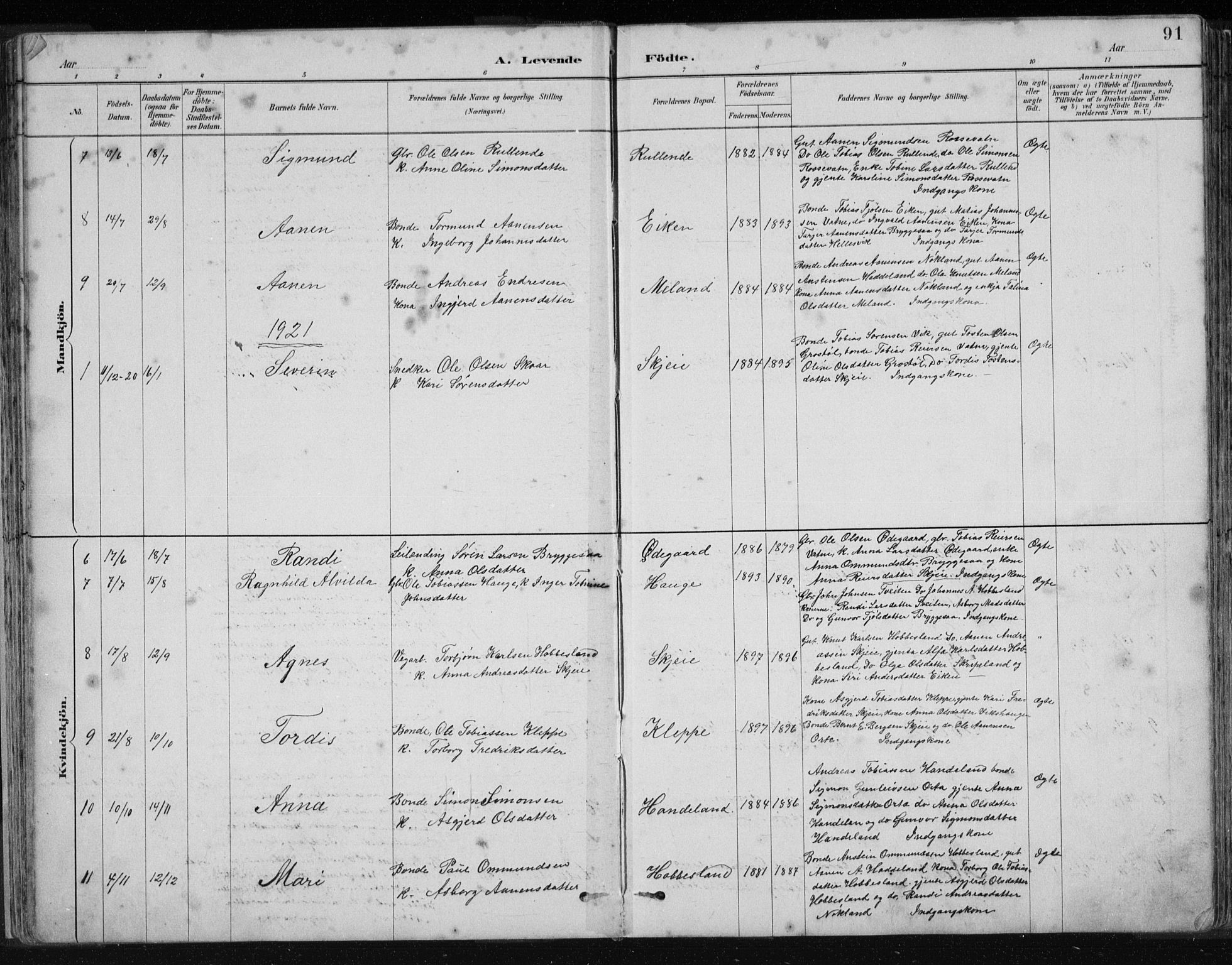 Hægebostad sokneprestkontor, SAK/1111-0024/F/Fb/Fbb/L0003: Parish register (copy) no. B 3, 1887-1937, p. 91