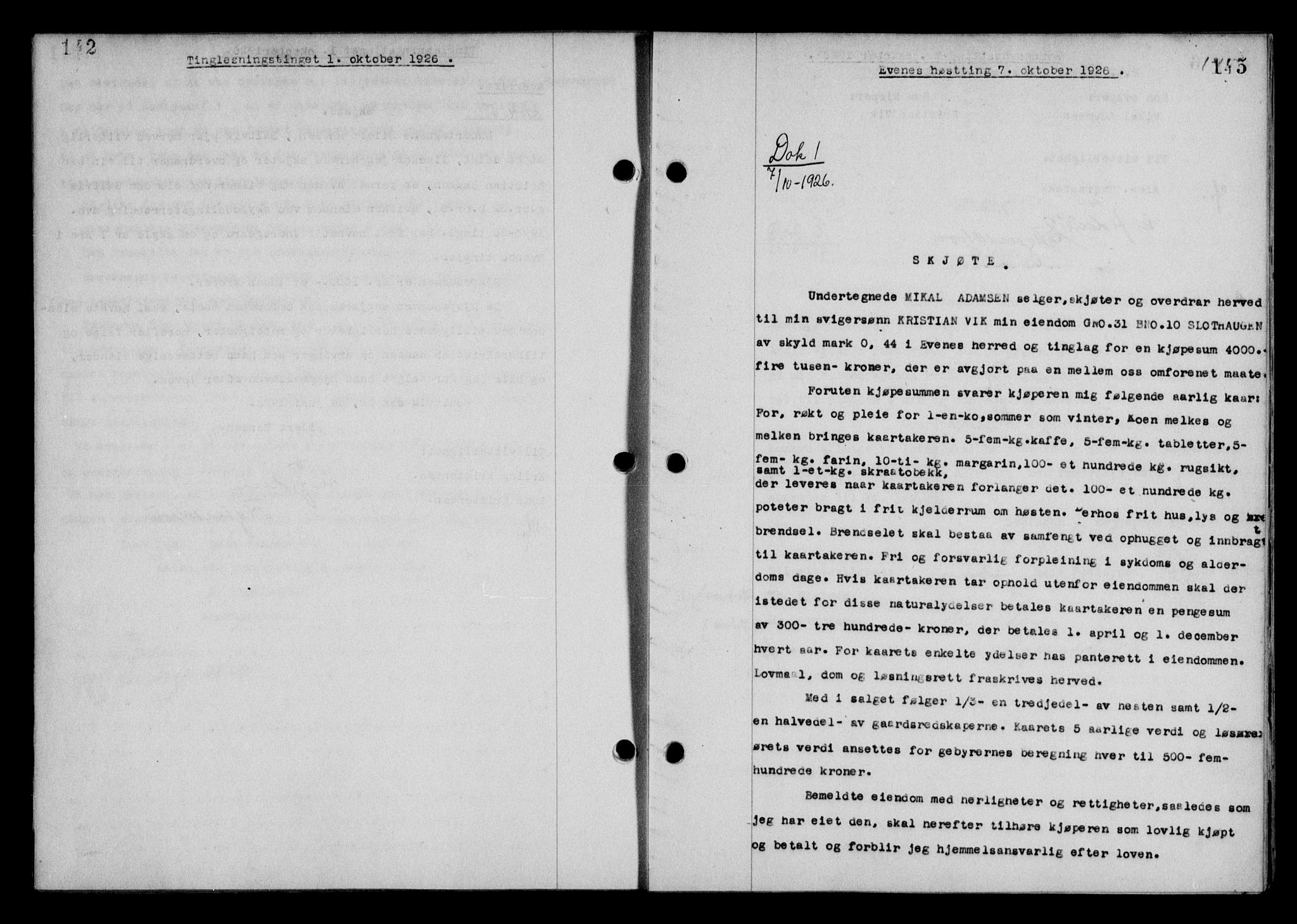 Steigen og Ofoten sorenskriveri, SAT/A-0030/1/2/2C/L0014: Mortgage book no. 13 og 15, 1926-1927, Deed date: 07.10.1926