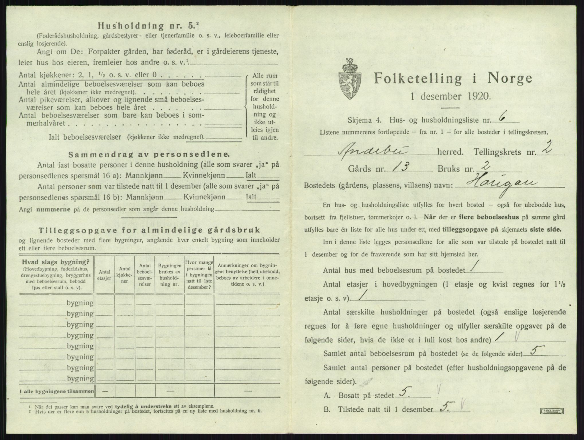 SAKO, 1920 census for Andebu, 1920, p. 138
