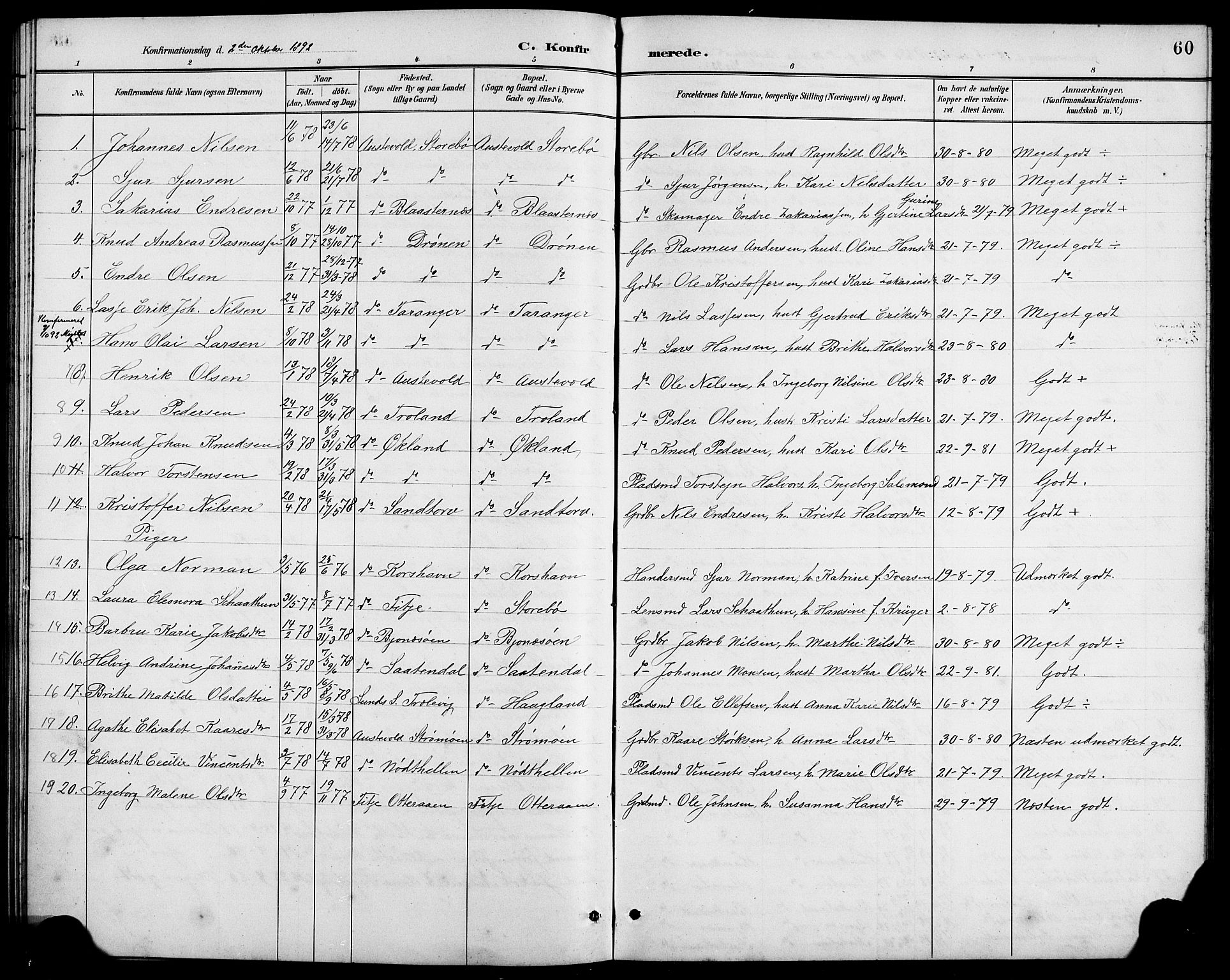 Austevoll Sokneprestembete, SAB/A-74201/H/Hab: Parish register (copy) no. A 3, 1889-1900, p. 60