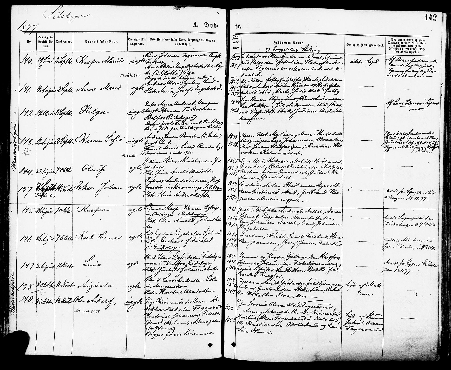 Høland prestekontor Kirkebøker, SAO/A-10346a/F/Fa/L0012.a: Parish register (official) no. I 12A, 1869-1879, p. 142