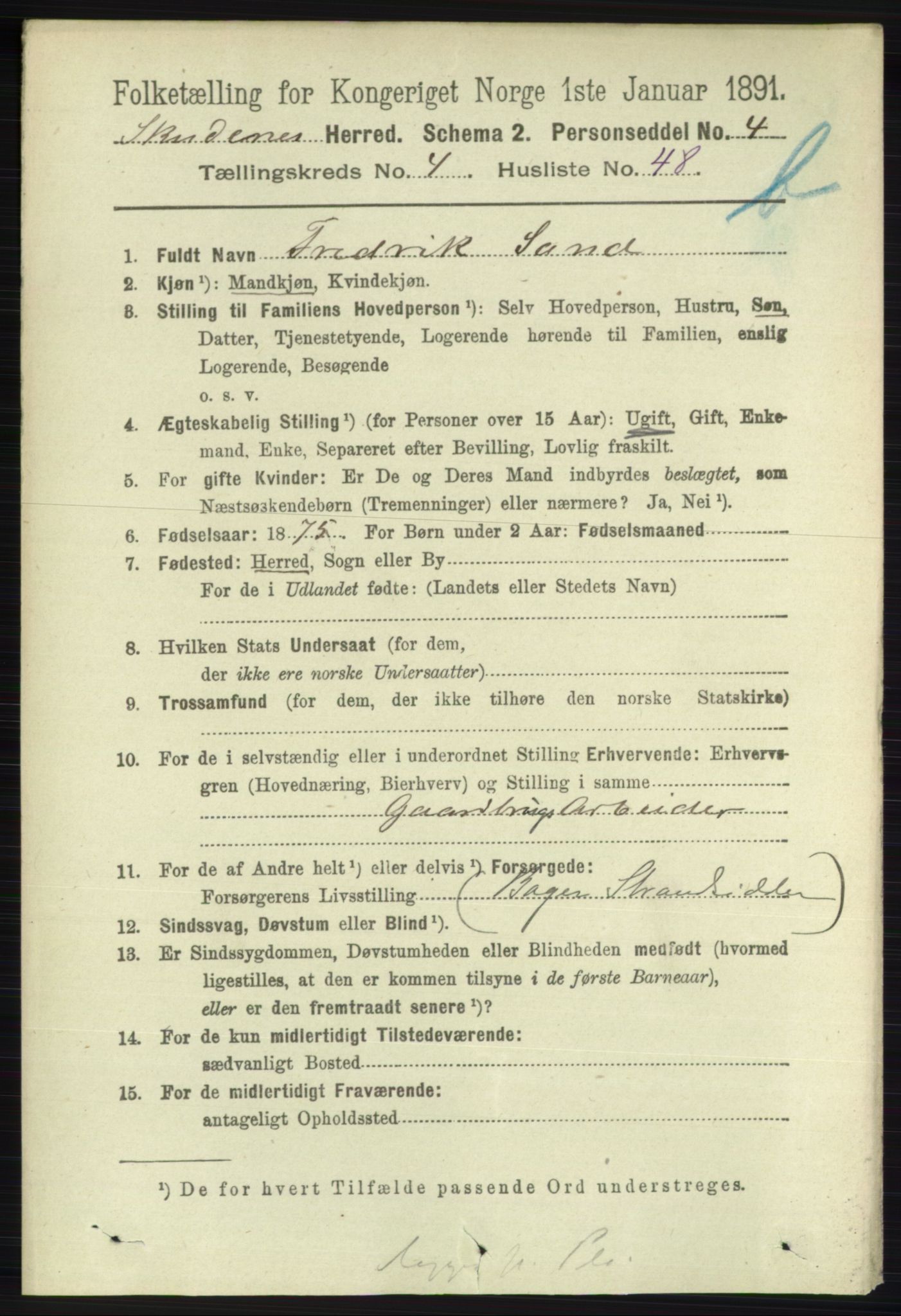 RA, 1891 census for 1150 Skudenes, 1891, p. 4801