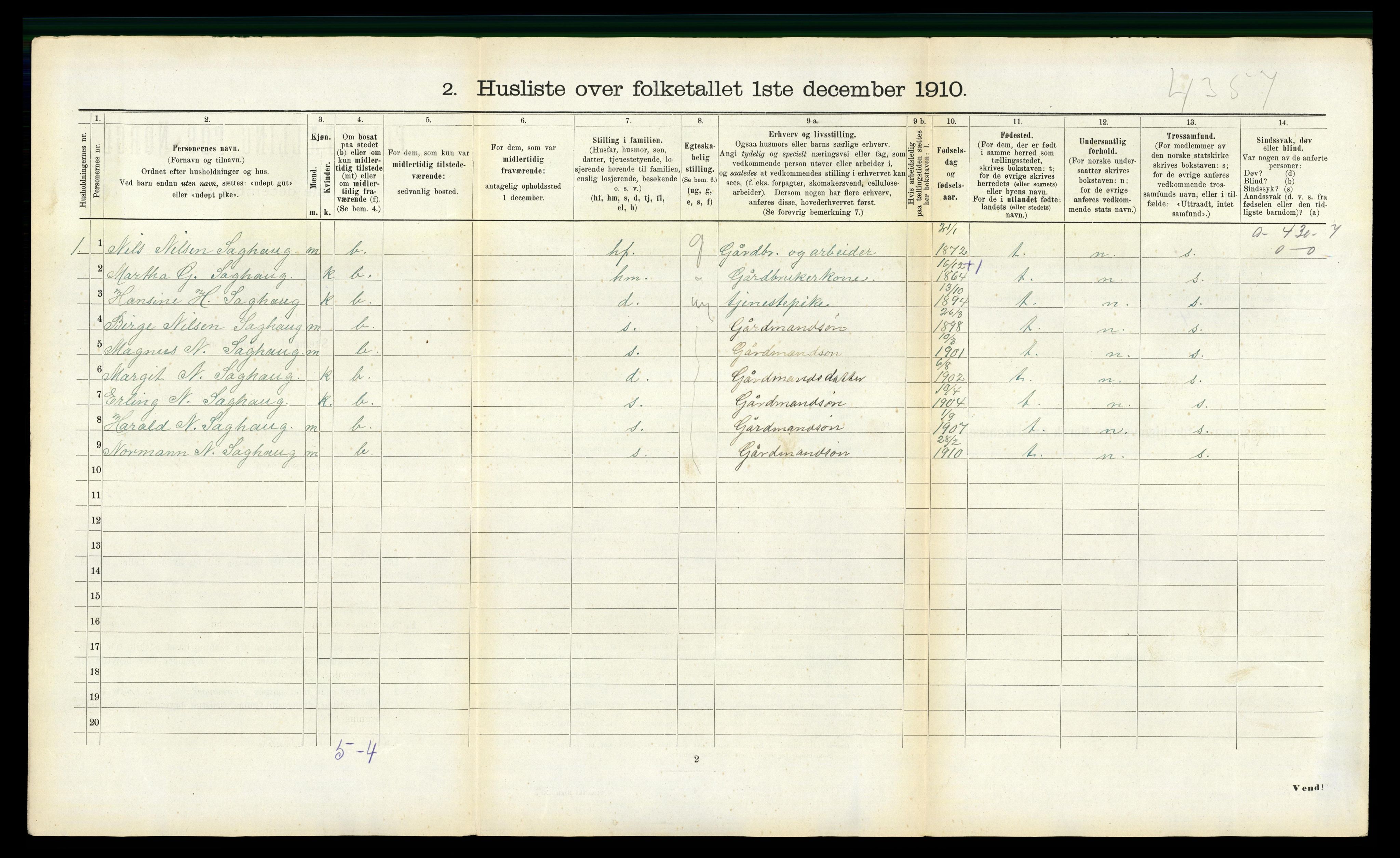 RA, 1910 census for Masfjorden, 1910, p. 115