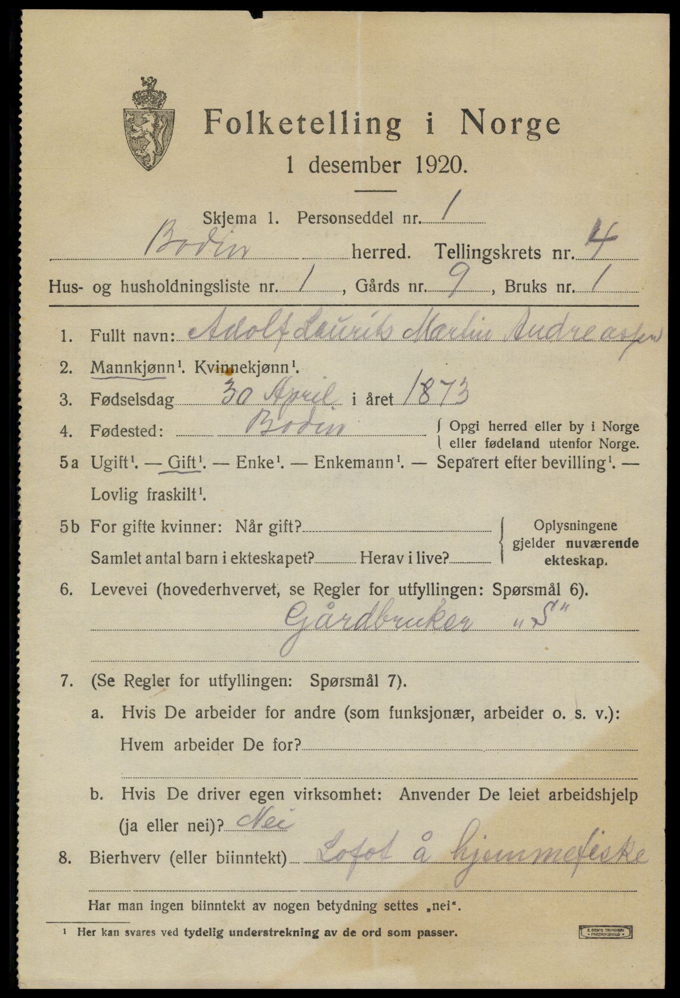 SAT, 1920 census for Bodin, 1920, p. 2686