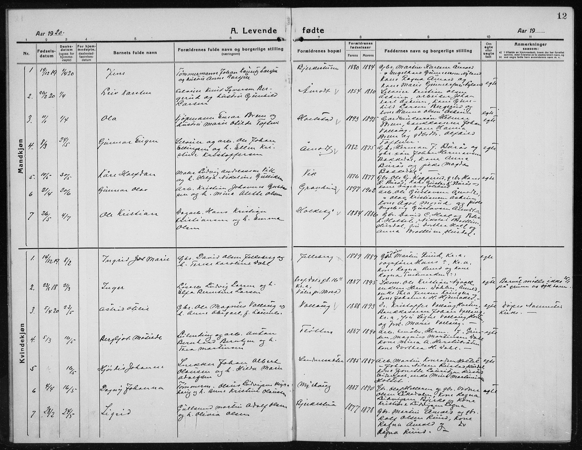 Nannestad prestekontor Kirkebøker, AV/SAO-A-10414a/G/Gc/L0002: Parish register (copy) no. III 2, 1917-1940, p. 12