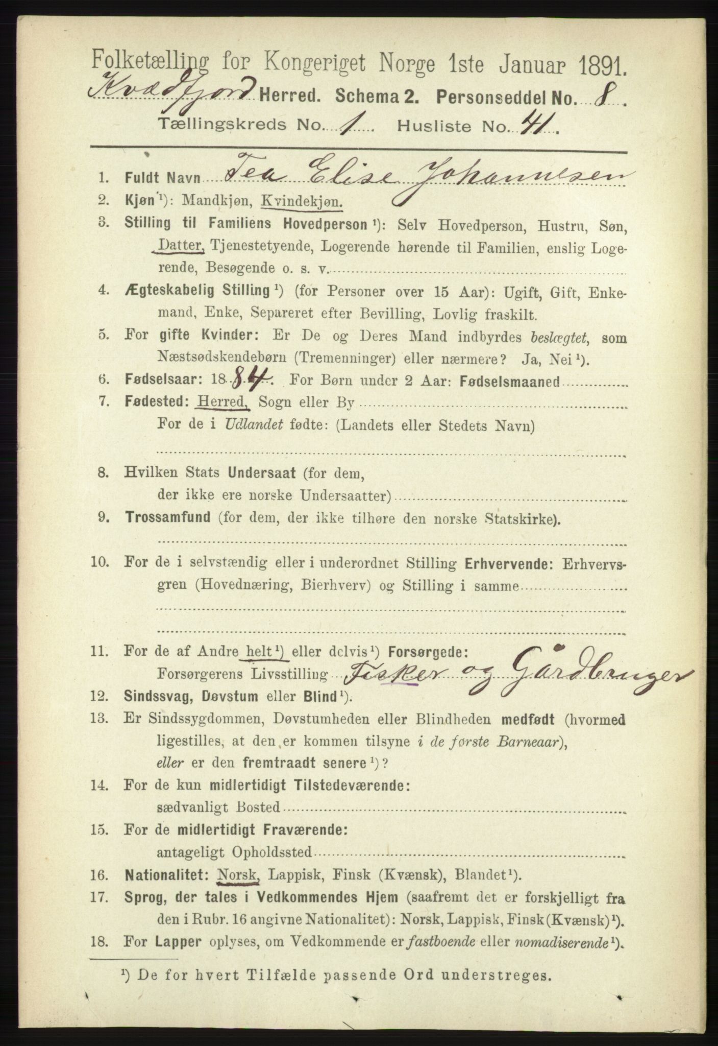 RA, 1891 census for 1911 Kvæfjord, 1891, p. 359