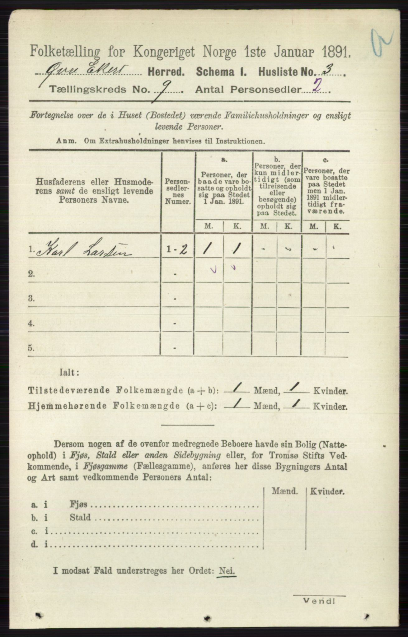 RA, 1891 census for 0624 Øvre Eiker, 1891, p. 3580