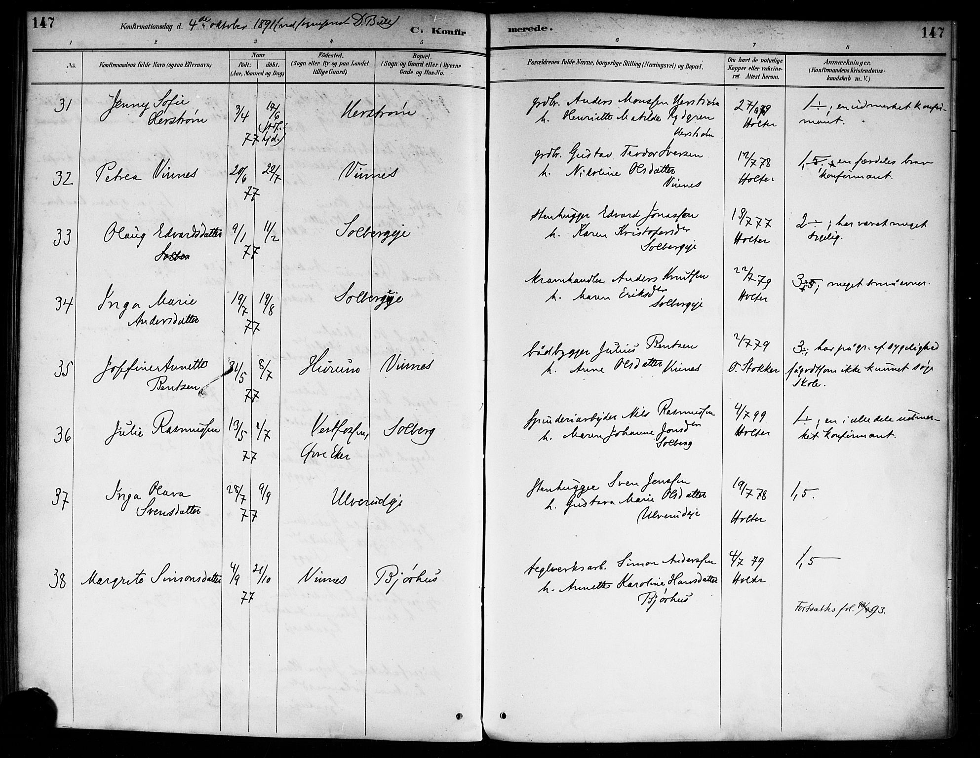 Nedre Eiker kirkebøker, SAKO/A-612/F/Fa/L0003: Parish register (official) no. 3, 1885-1892, p. 147