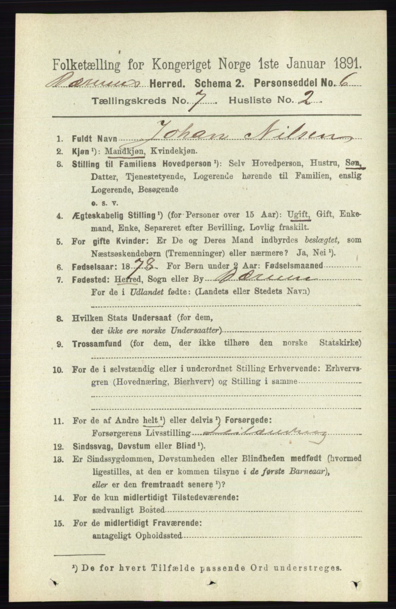 RA, 1891 census for 0219 Bærum, 1891, p. 4095