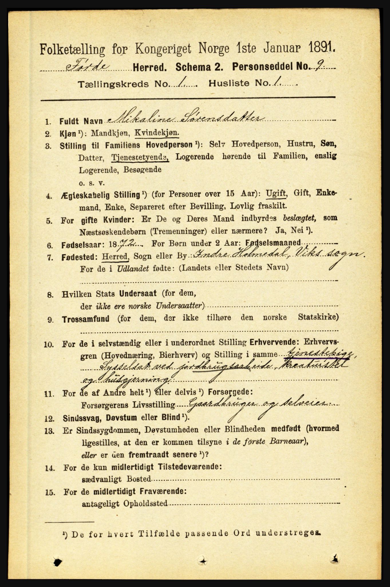 RA, 1891 census for 1432 Førde, 1891, p. 97