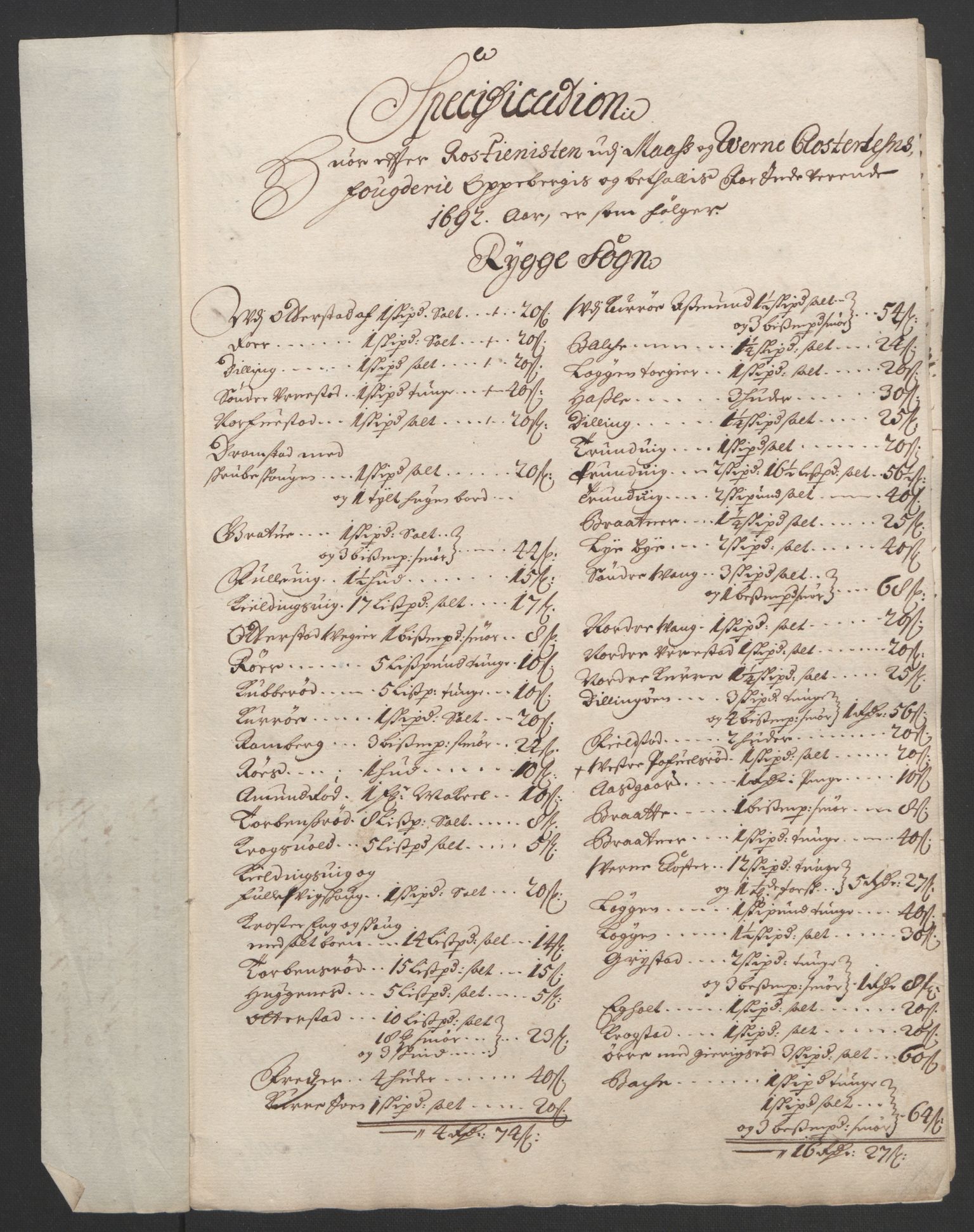 Rentekammeret inntil 1814, Reviderte regnskaper, Fogderegnskap, AV/RA-EA-4092/R02/L0108: Fogderegnskap Moss og Verne kloster, 1692-1693, p. 125