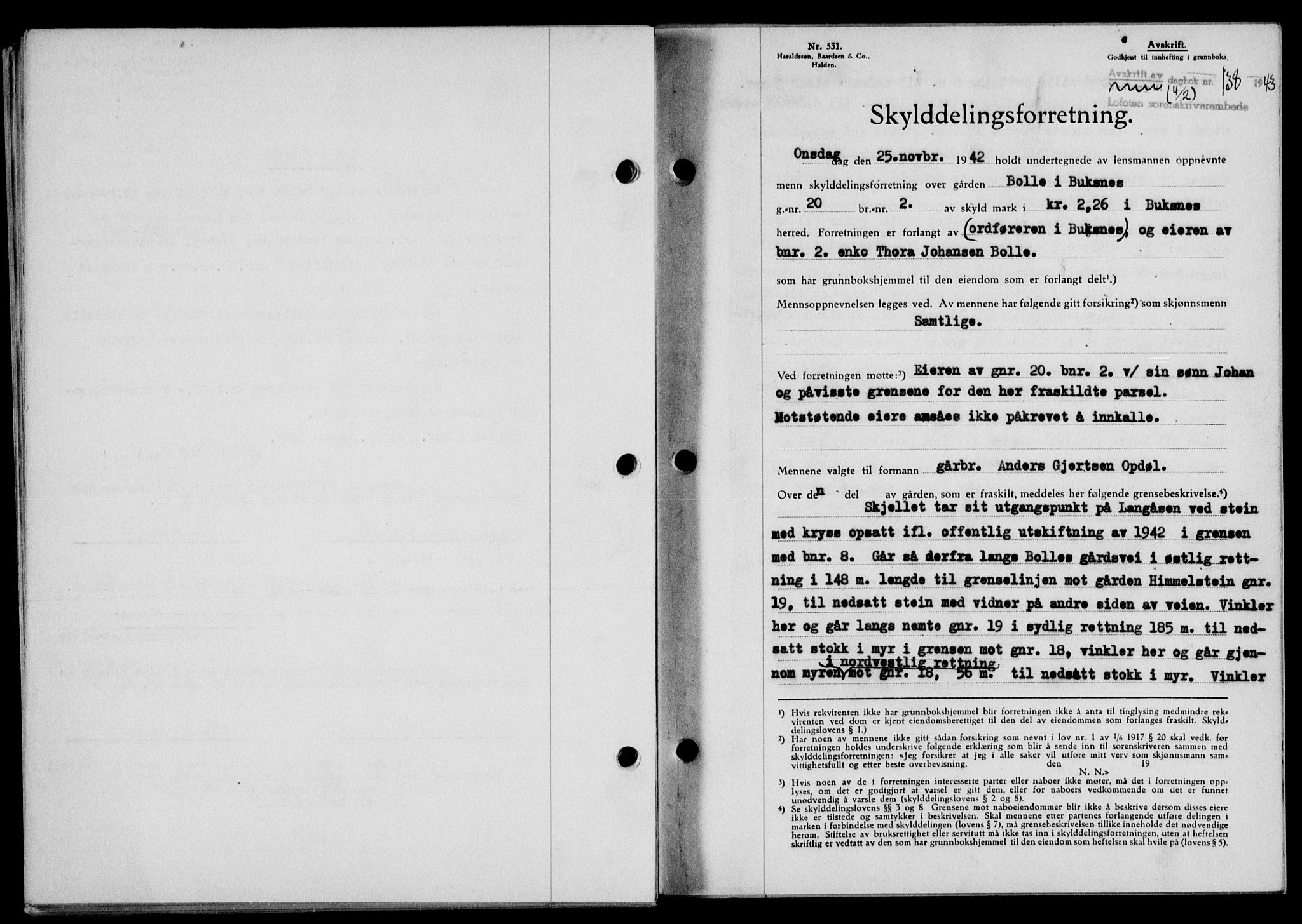 Lofoten sorenskriveri, SAT/A-0017/1/2/2C/L0010a: Mortgage book no. 10a, 1942-1943, Diary no: : 138/1943