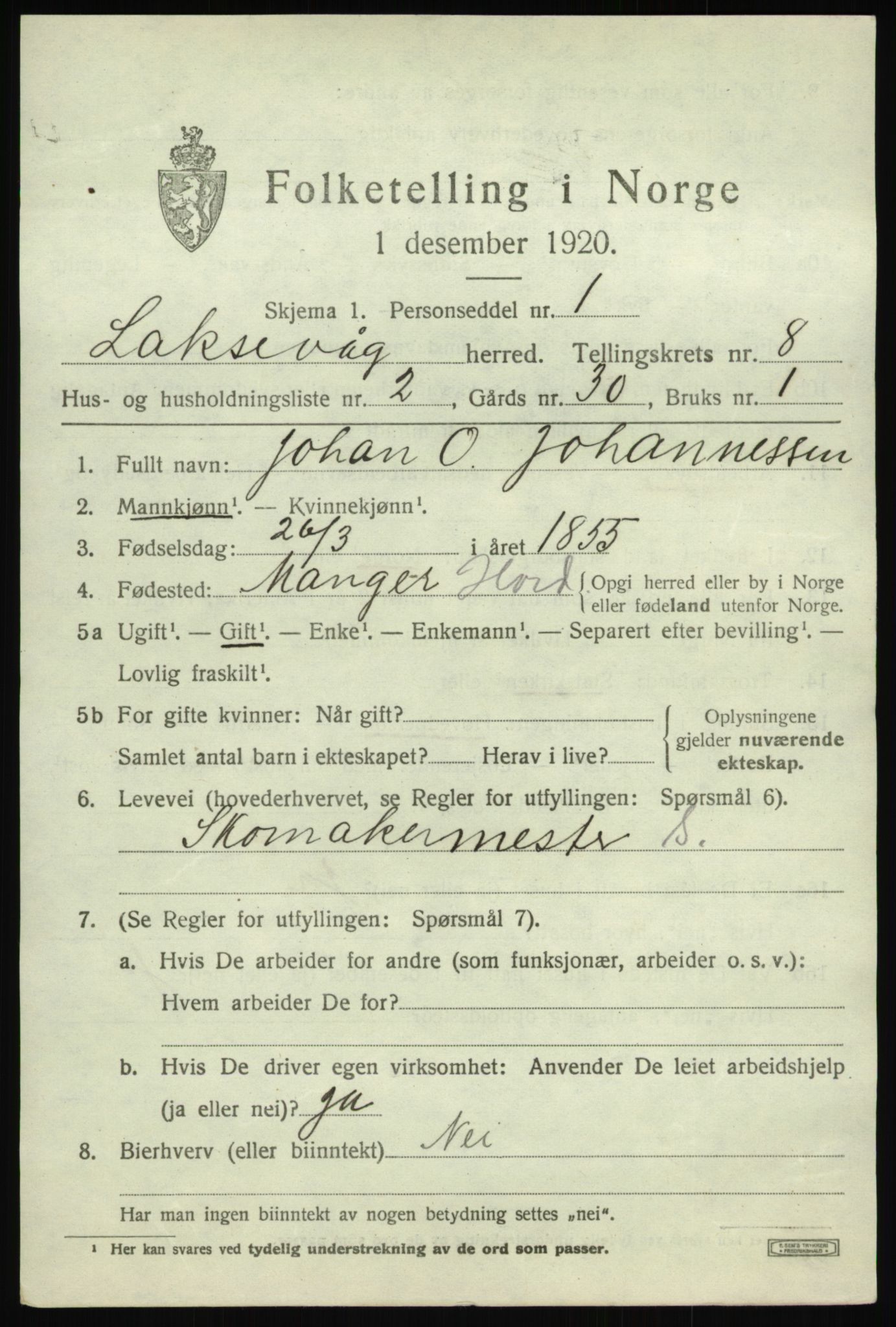 SAB, 1920 census for Laksevåg, 1920, p. 18696