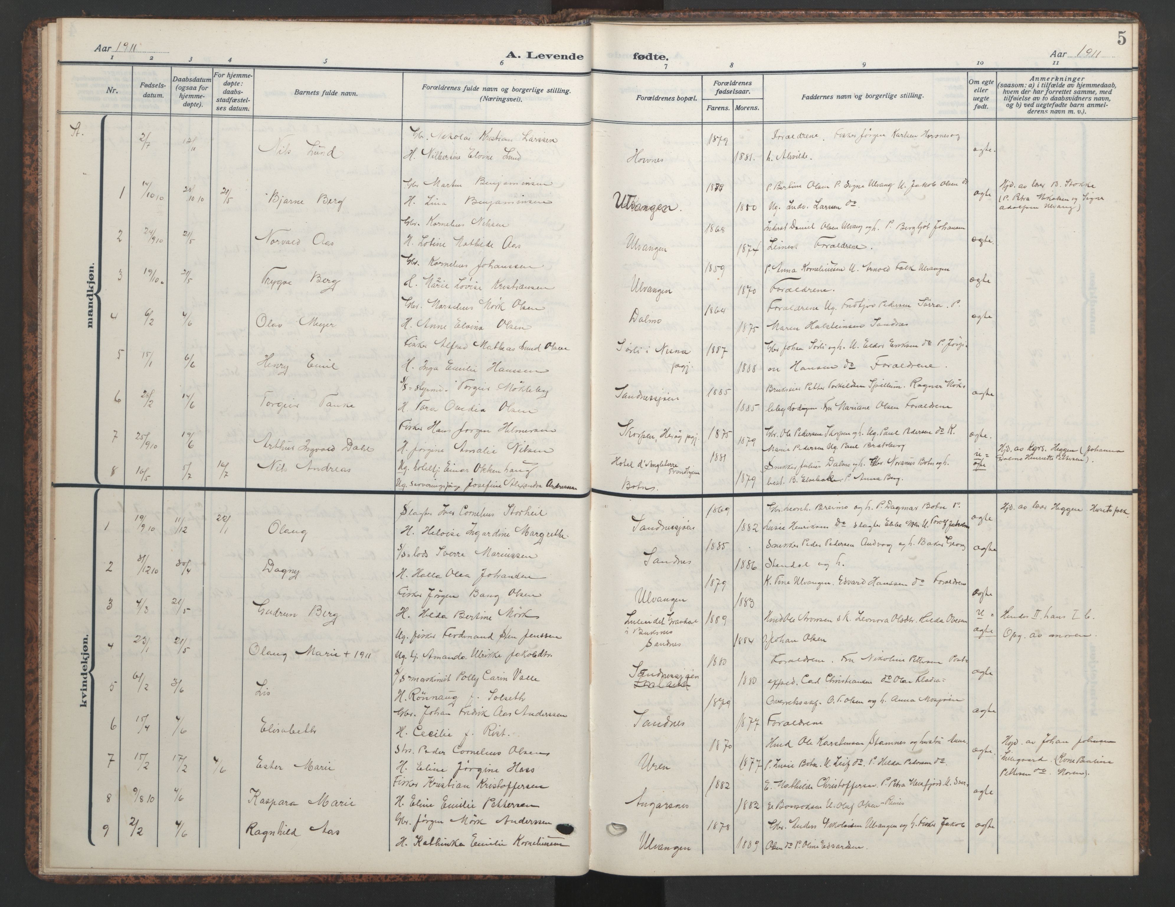 Ministerialprotokoller, klokkerbøker og fødselsregistre - Nordland, AV/SAT-A-1459/831/L0480: Parish register (copy) no. 831C07, 1909-1946, p. 5